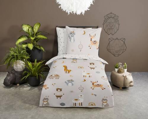 Jugendbettwäsche Woody Grau Greige 135x200 cm - Greige/Grau, Design, Textil (135/200cm)