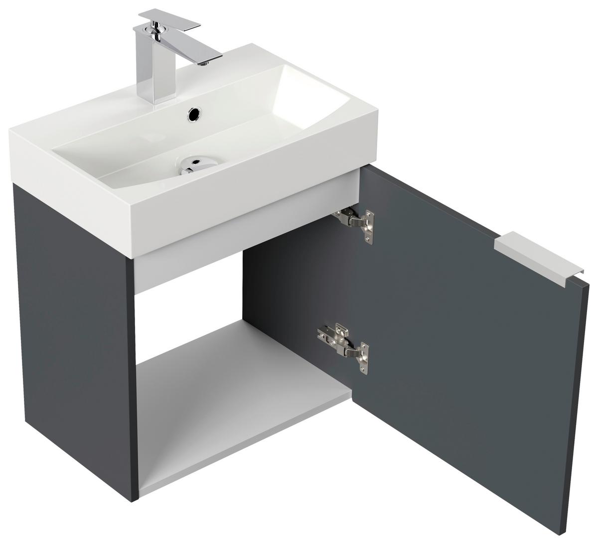 Gästebad Cubi Graphitfarben B: 50 cm - Graphitfarben/Weiß, MODERN, Holzwerkstoff/Stein (50cm) - MID.YOU