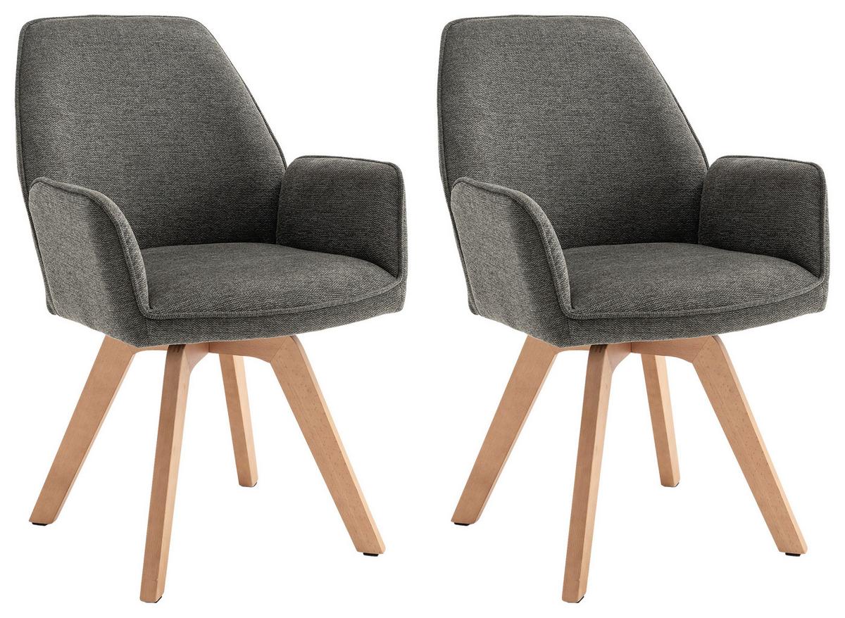 Stuhl-set Tony - Anthrazit/Buchefarben, MODERN, Holz/Textil (57/89/61cm) - MID.YOU