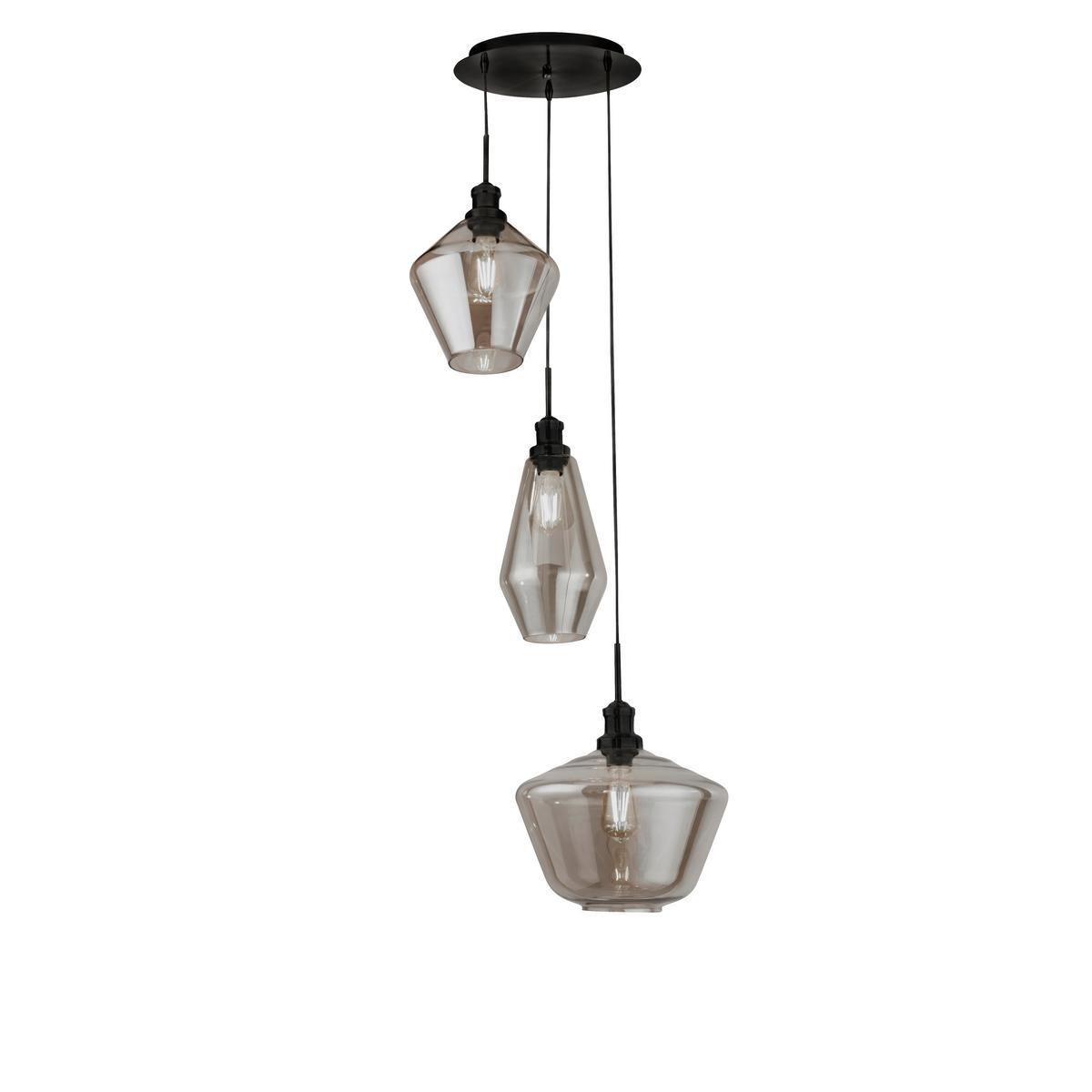 Hängeleuchte Mia H: 150 Cm 3-Flammig - Schwarz, Design, Glas/Metall (51/150cm)