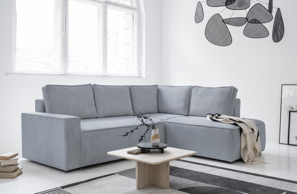 Sedačka OLIVER, pravá, světle šedá barva - černá/světle šedá, Design, textil/plast (247/194cm) - MID.YOU