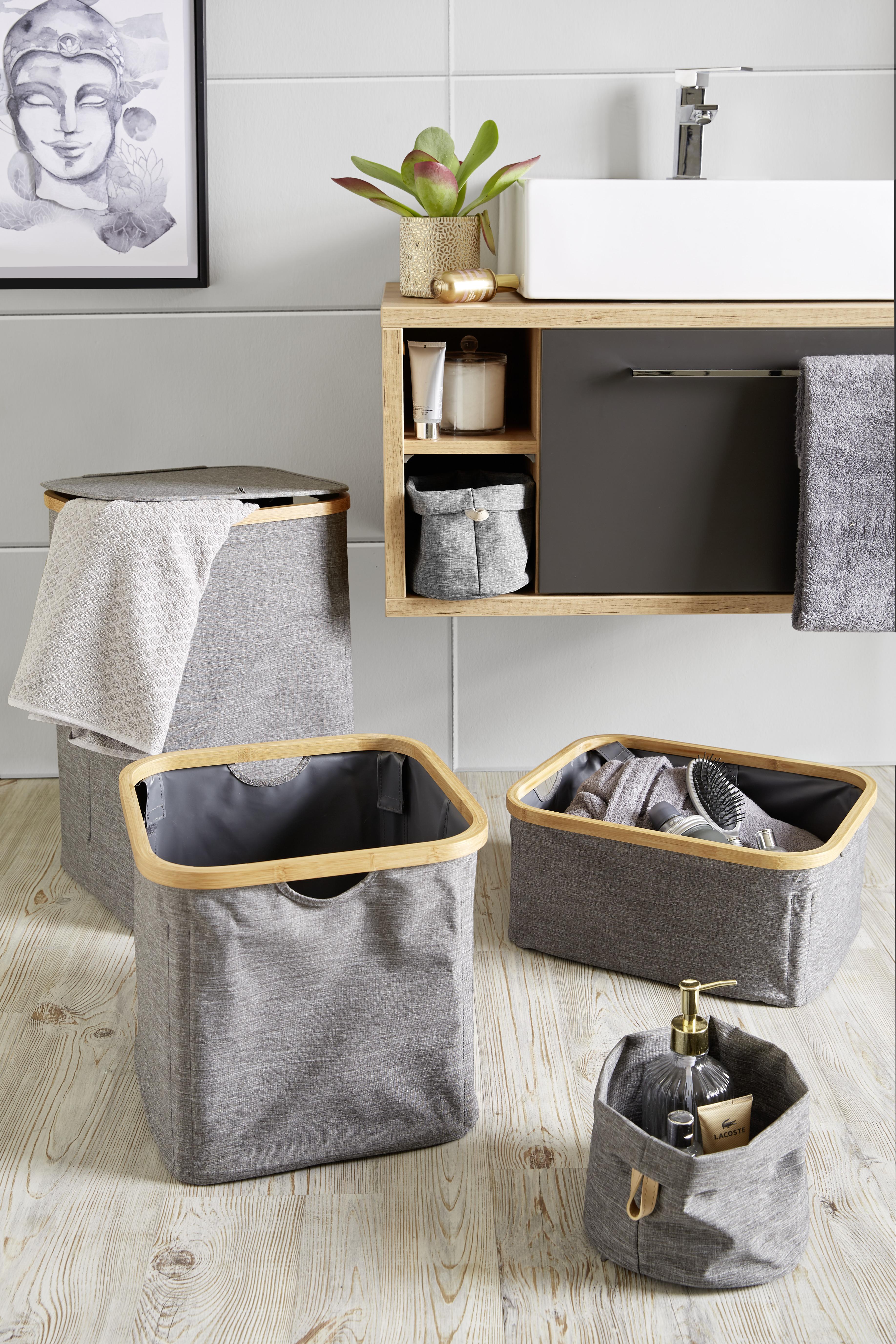 Wäschetonne mit Deckel Nantje Grau, 33x54x33 cm - Braun/Grau, MODERN, Holz/Textil (33/54/33cm) - Luca Bessoni
