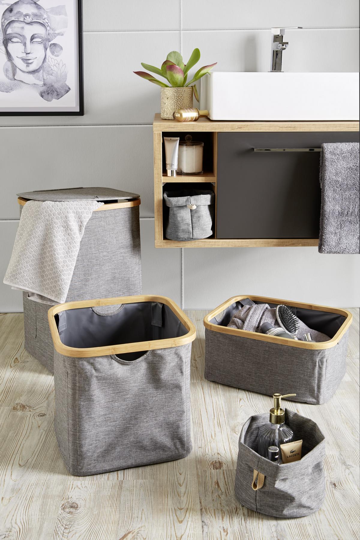 Wäschetonne mit Deckel Nantje Grau, 33x54x33 cm - Braun/Grau, MODERN, Holz/Textil (33/54/33cm) - Luca Bessoni
