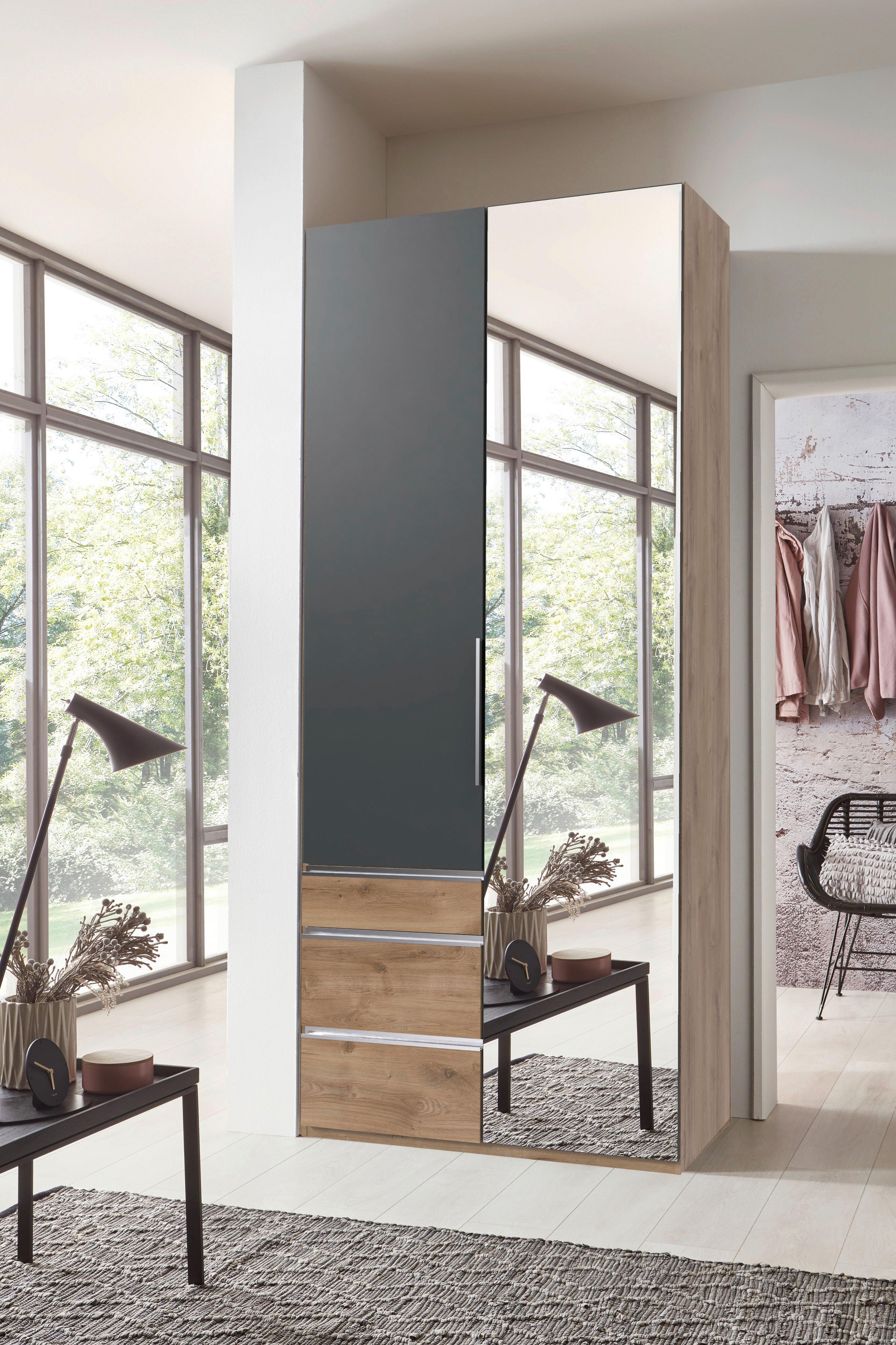 Drehtürenschrank Level 36 A Plankeneiche/graphit, B: 100cm - Plankeneiche/Graphitfarben, KONVENTIONELL, Glas/Holzwerkstoff (100/236/58cm) - MID.YOU