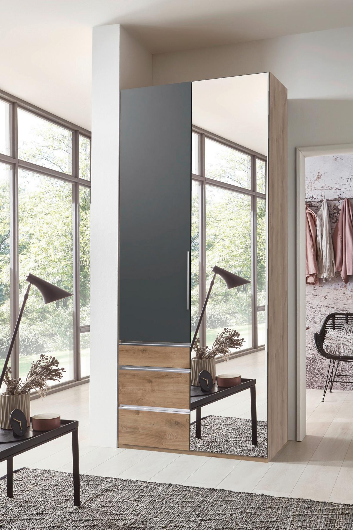 Drehtürenschrank Level 36 A Plankeneiche/graphit, B: 100cm - Plankeneiche/Graphitfarben, KONVENTIONELL, Glas/Holzwerkstoff (100/236/58cm) - MID.YOU