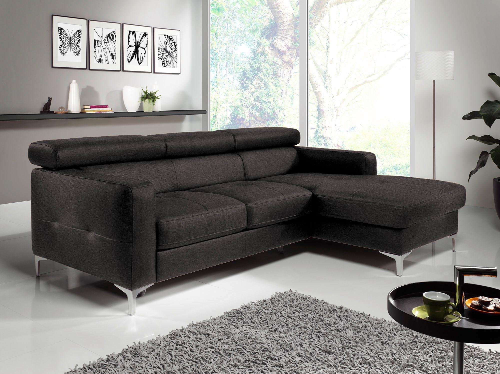 Ecksofa Sammy Anthrazit - Chromfarben/Anthrazit, Design, Textil (226/169cm) - Livetastic