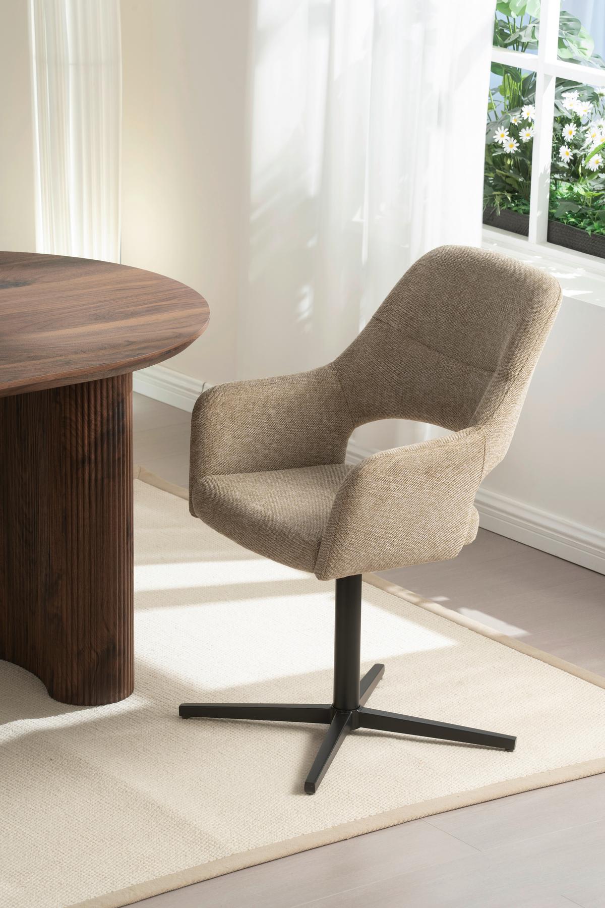 Armlehnstuhl Alexis Leinenoptik Taupe, B: 56 cm - Taupe/Schwarz, MODERN, Holz/Textil (56/86/63cm) - MID.YOU