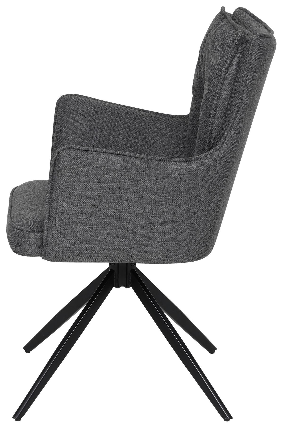 Armlehnstuhl Elisa Leinenoptik Dunkelgrau B: 65cm - Dunkelgrau/Schwarz, KONVENTIONELL, Textil/Metall (65/89/64cm)