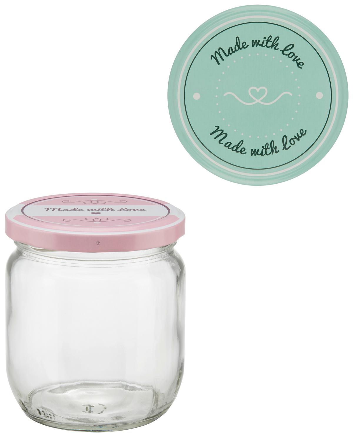 ZAVAŘOVACÍ SKLENICE ROSIE - 425ML - růžová/mátově zelená, kov/plast (425ml)