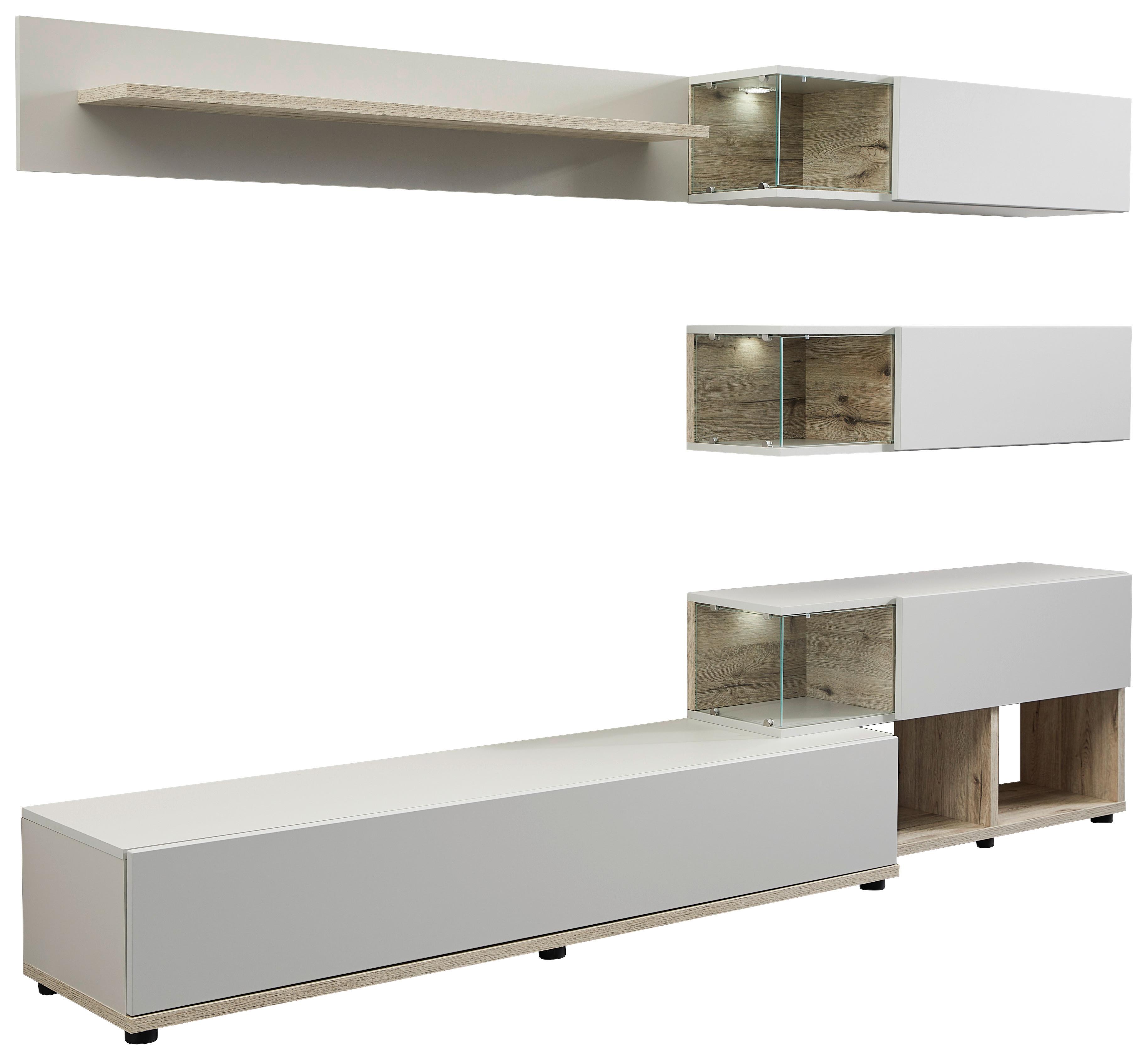 Wohnwand Brann Wohnwand - Eichefarben/Schwarz, Design, Glas/Holzwerkstoff (240/150/40cm) - MID.YOU