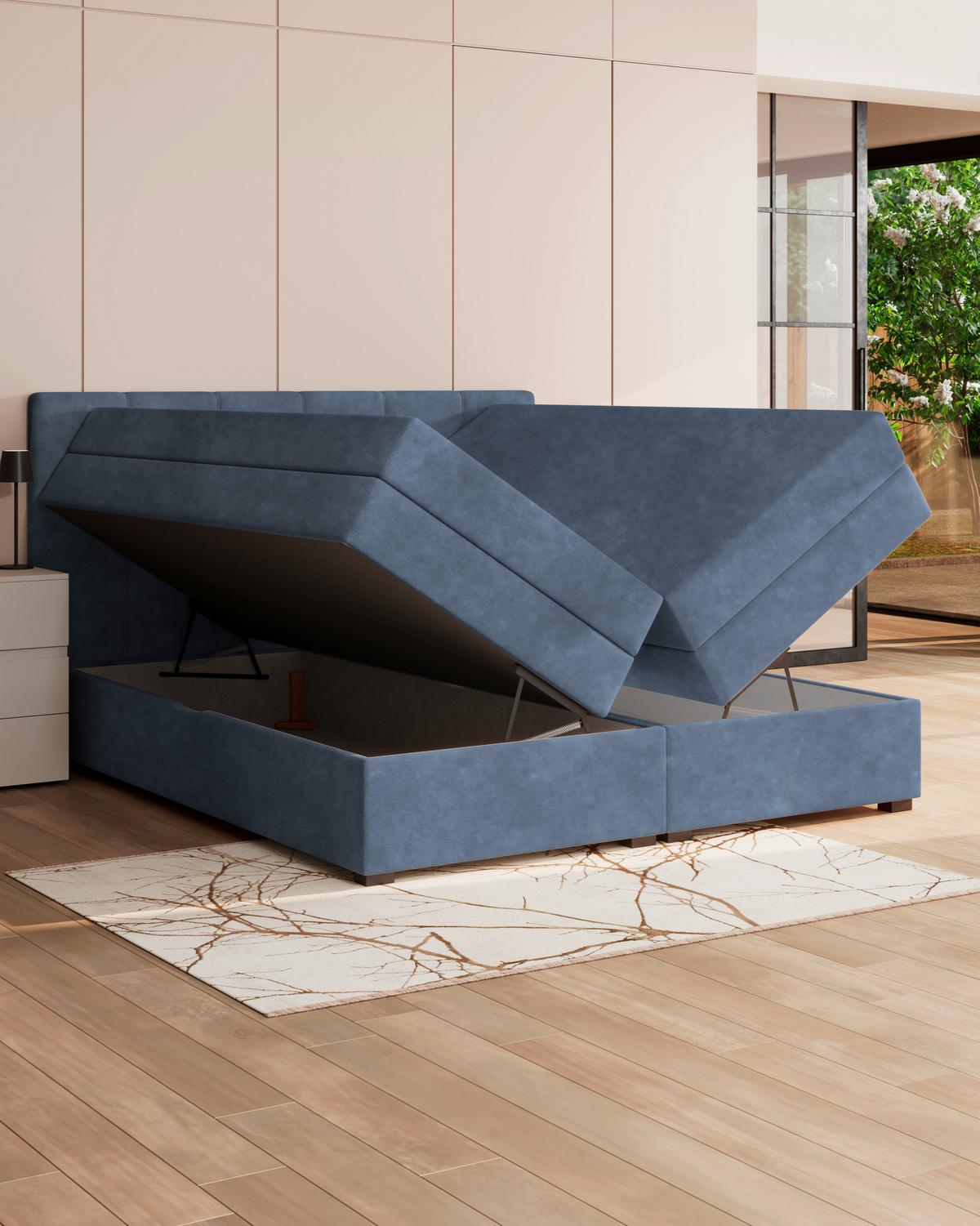 Boxspringbett mit Topper & Bettkasten 200x200 Lauro - Blau/Schwarz, Trend, Textil (200/200cm)
