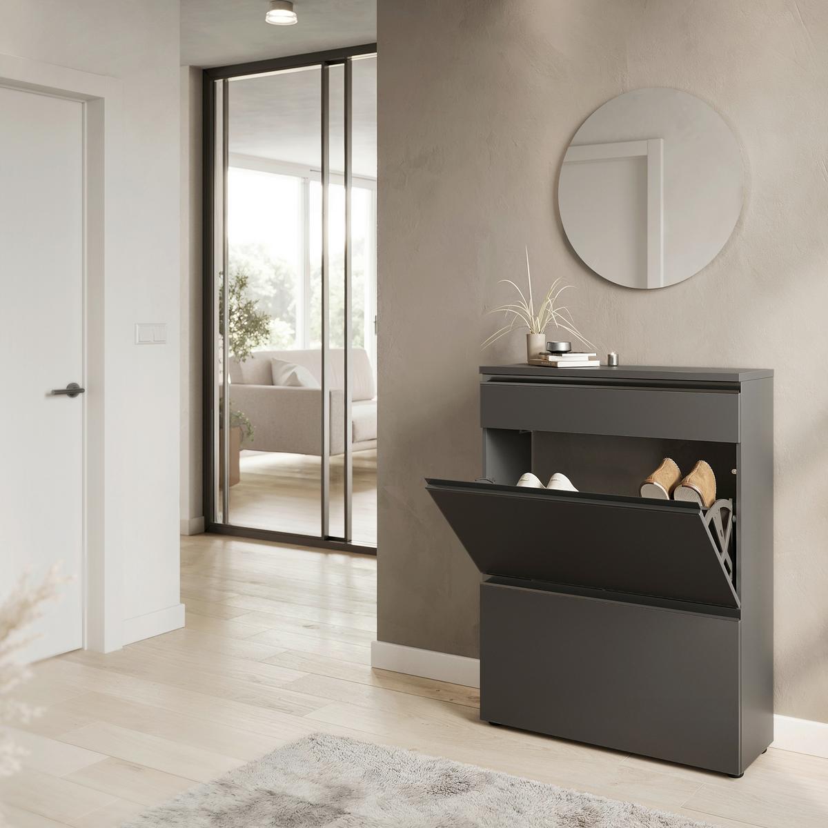 Garderobe Gw-Baldone 2-Teilig Graphitfarben B: 80 cm - Graphitfarben, Design, Glas/Holzwerkstoff (80/200/29cm) - MID.YOU