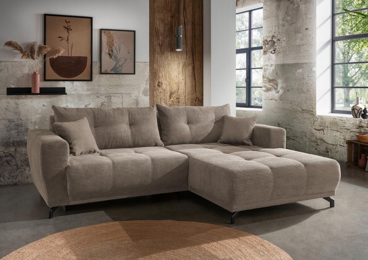 Ecksofa Restato Graubraun S: 246/177 Cm - Graubraun/Schwarz, MODERN, Holz/Textil (246/177cm) - MID.YOU