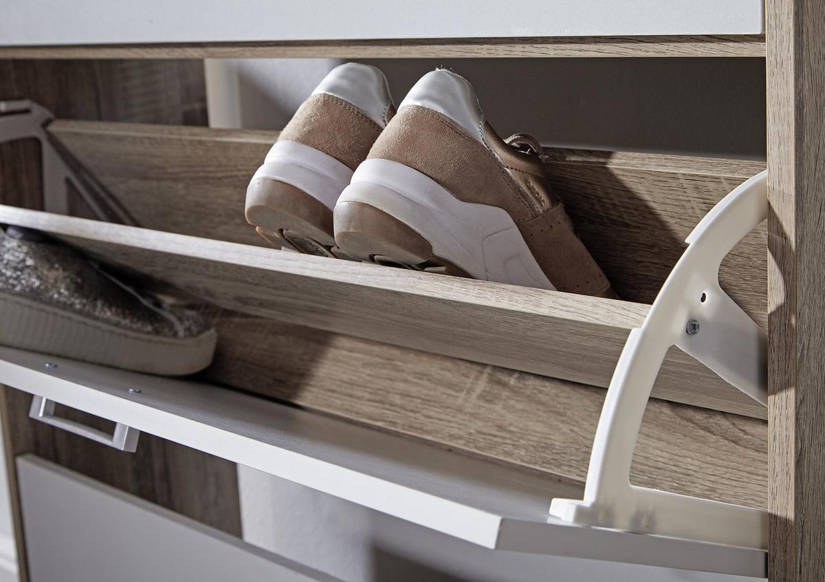 Vyklápěcí botník wl1.794 bílý/dub sonoma - bílá/barvy stříbra, Konvenční, kompozitní dřevo/plast (80/95/24cm) - MID.YOU