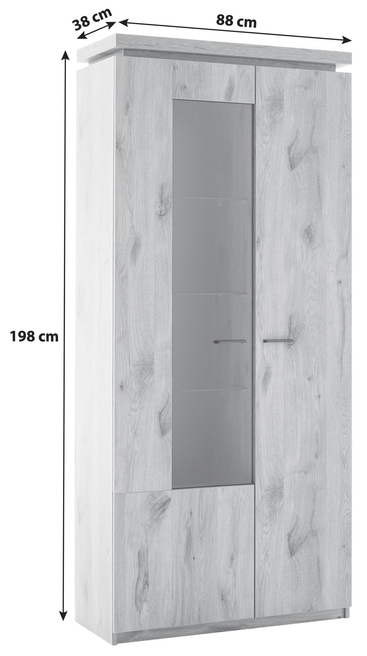 Vitrin Vancouver - tölgyfa színű, Modern, faalapú anyag/Üveg (88/198/38cm)