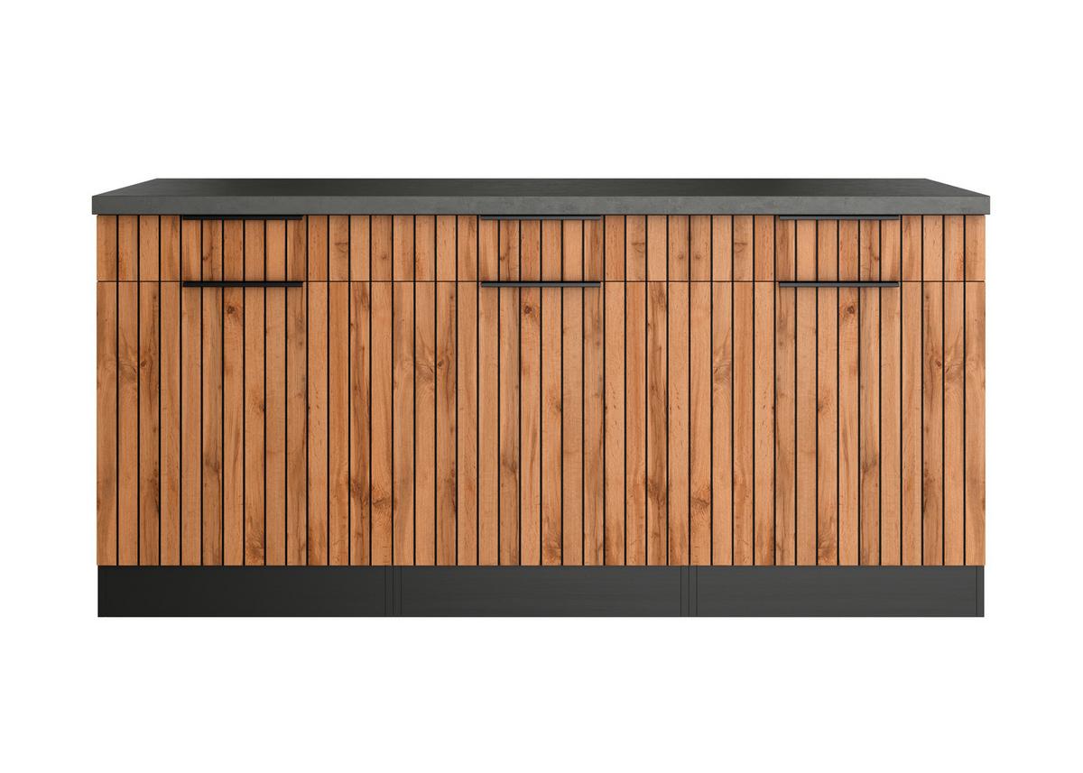 Küchenunterschrank Liverpool Graphit, Eiche Dekor B: 180 Cm - Schieferfarben/Eiche Wotan, Basics, Holzwerkstoff (180/85/60cm) - Held