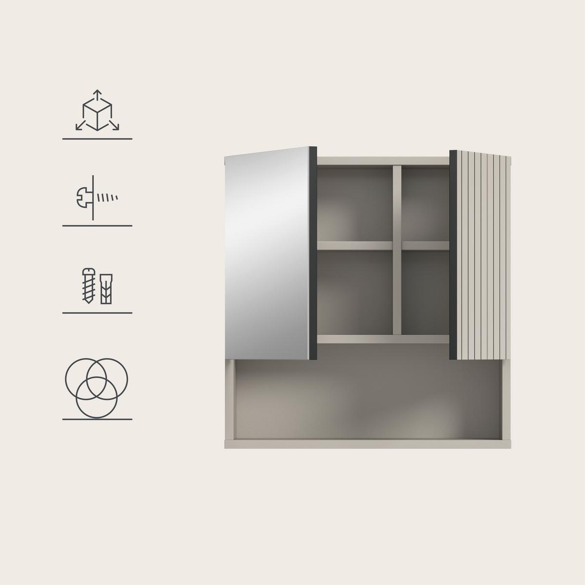 SPIEGELSCHRANK Mone Kaschmir B: 60cm - Kaschmir, Trend, Glas/Holzwerkstoff (60/55/17cm) - MID.YOU