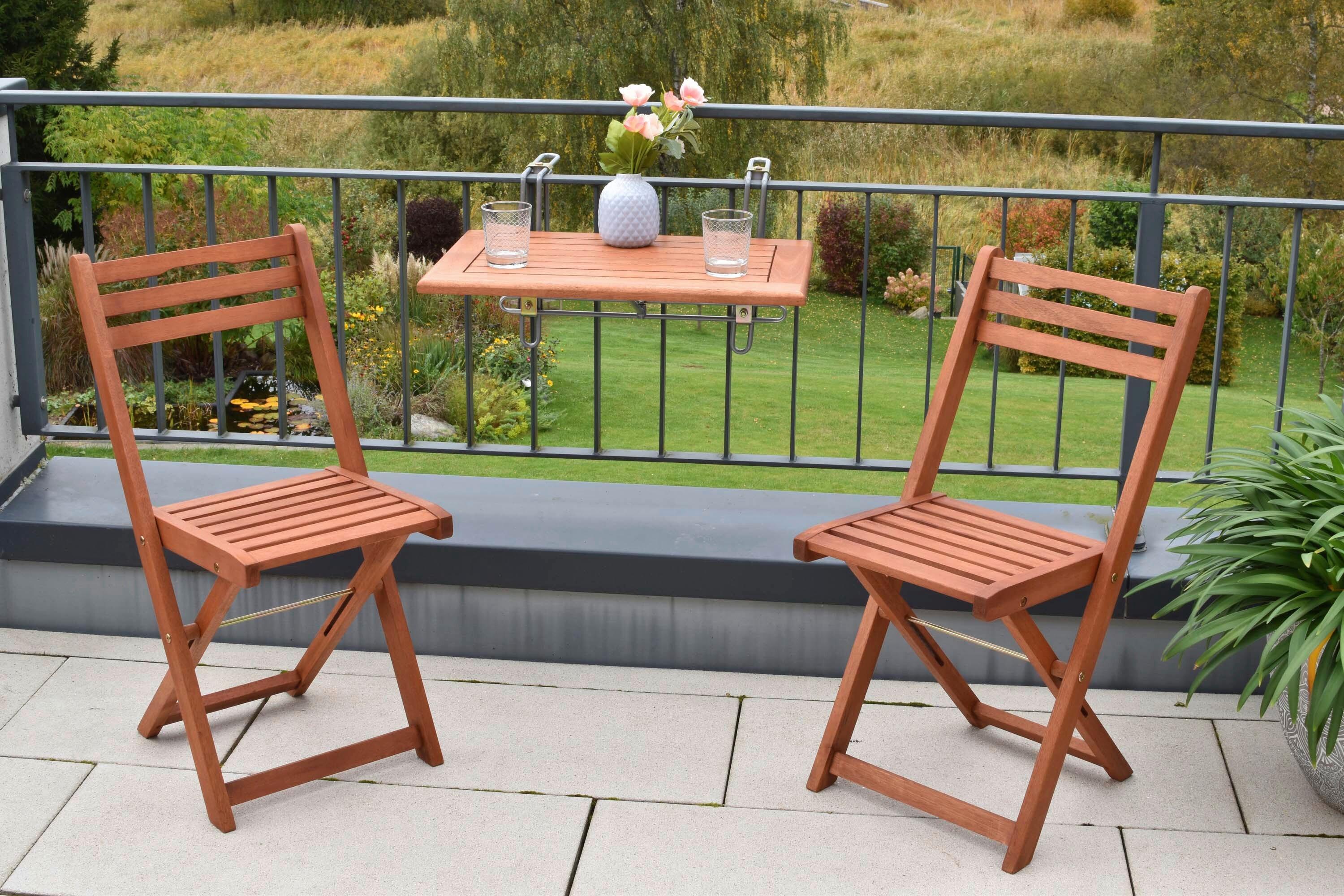 Gartentischgruppe Porto 3--Teilig. aus Holz - Eukalyptusholzfarben, KONVENTIONELL, Holz - Gardenson