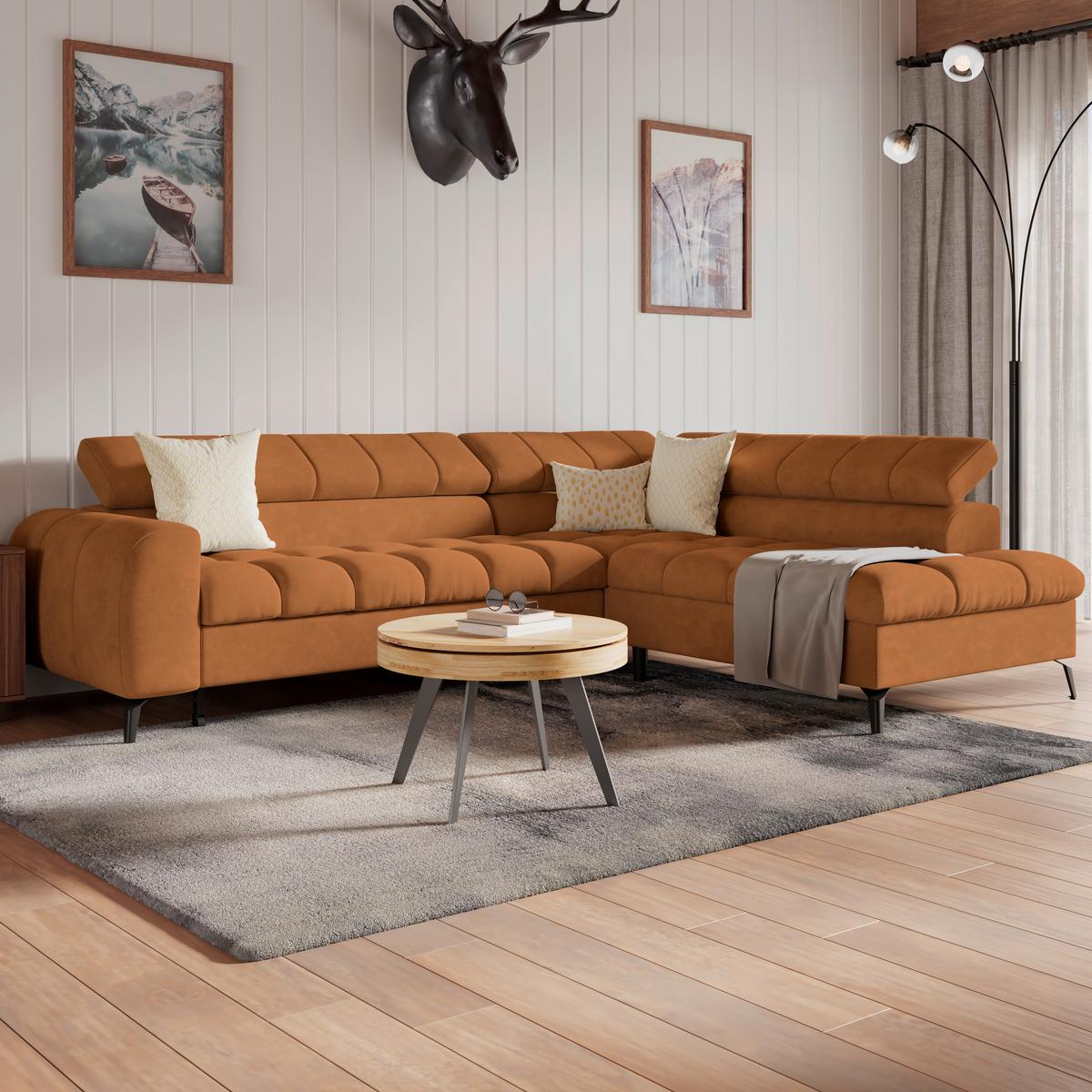 Ecksofa Volf Rechts New Rostfarben, S: 261x203 cm - Rostfarben/Schwarz, Trend, Kunststoff/Textil (261/203cm)