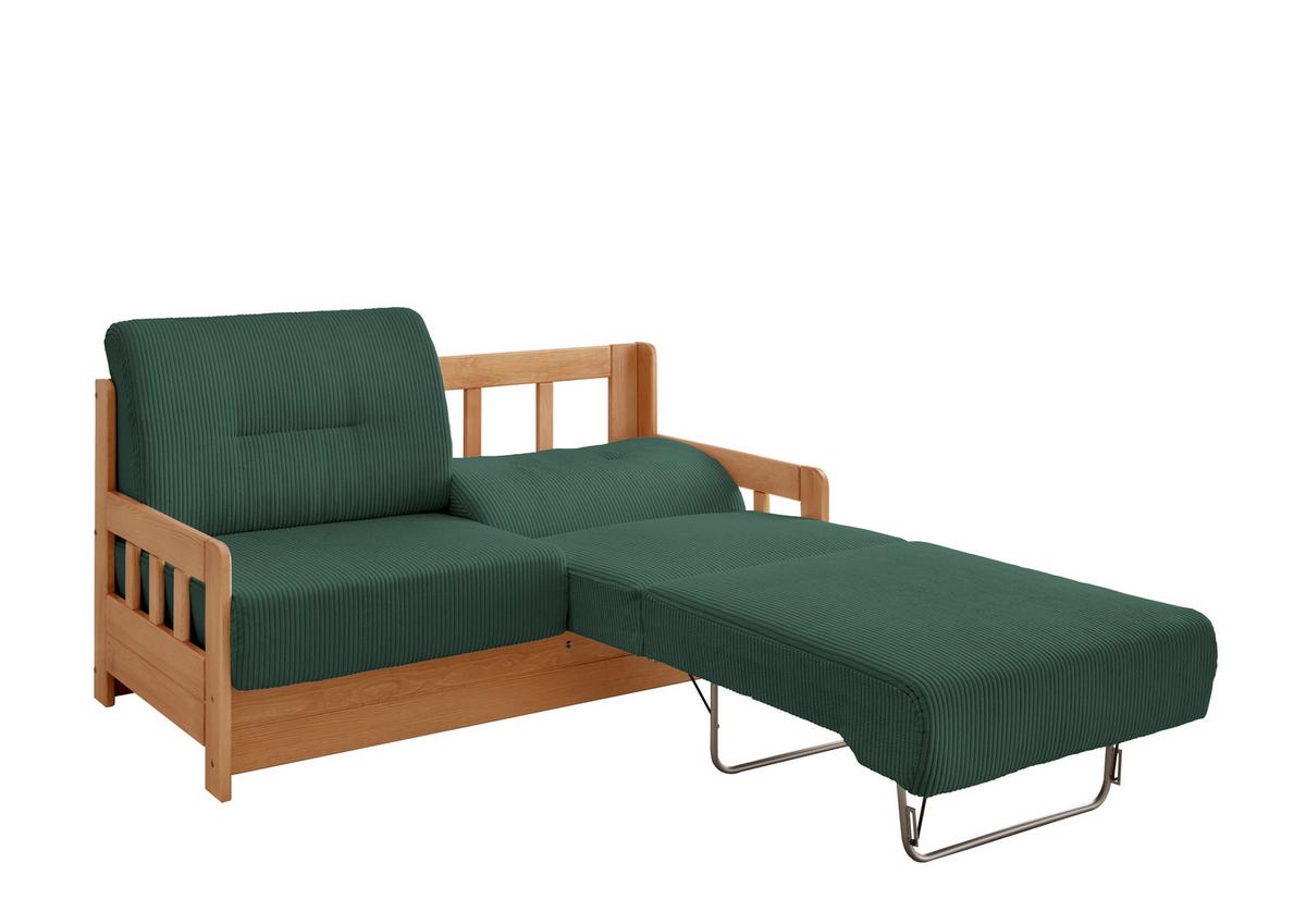 2-Sitzer-Sofa Mit Schlaffunktion Camino B:154 cm - Dunkelgrün/Kieferfarben, MODERN, Holz/Textil (154/88/90cm) - Livetastic