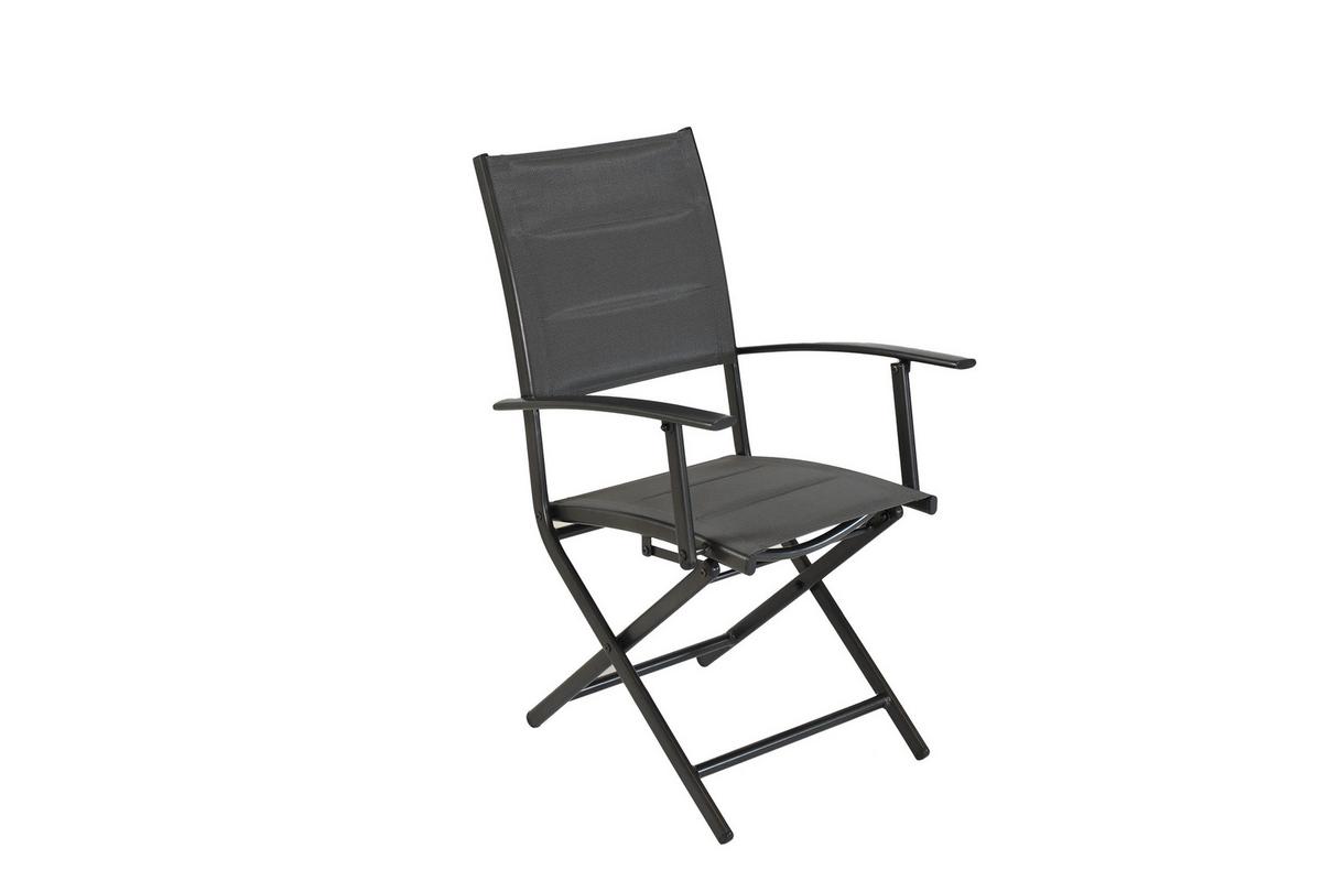 Gartenklappsessel Florenz - Graphitfarben/Grau, MODERN, Textil/Metall (51,5/94/63cm) - Gardenson