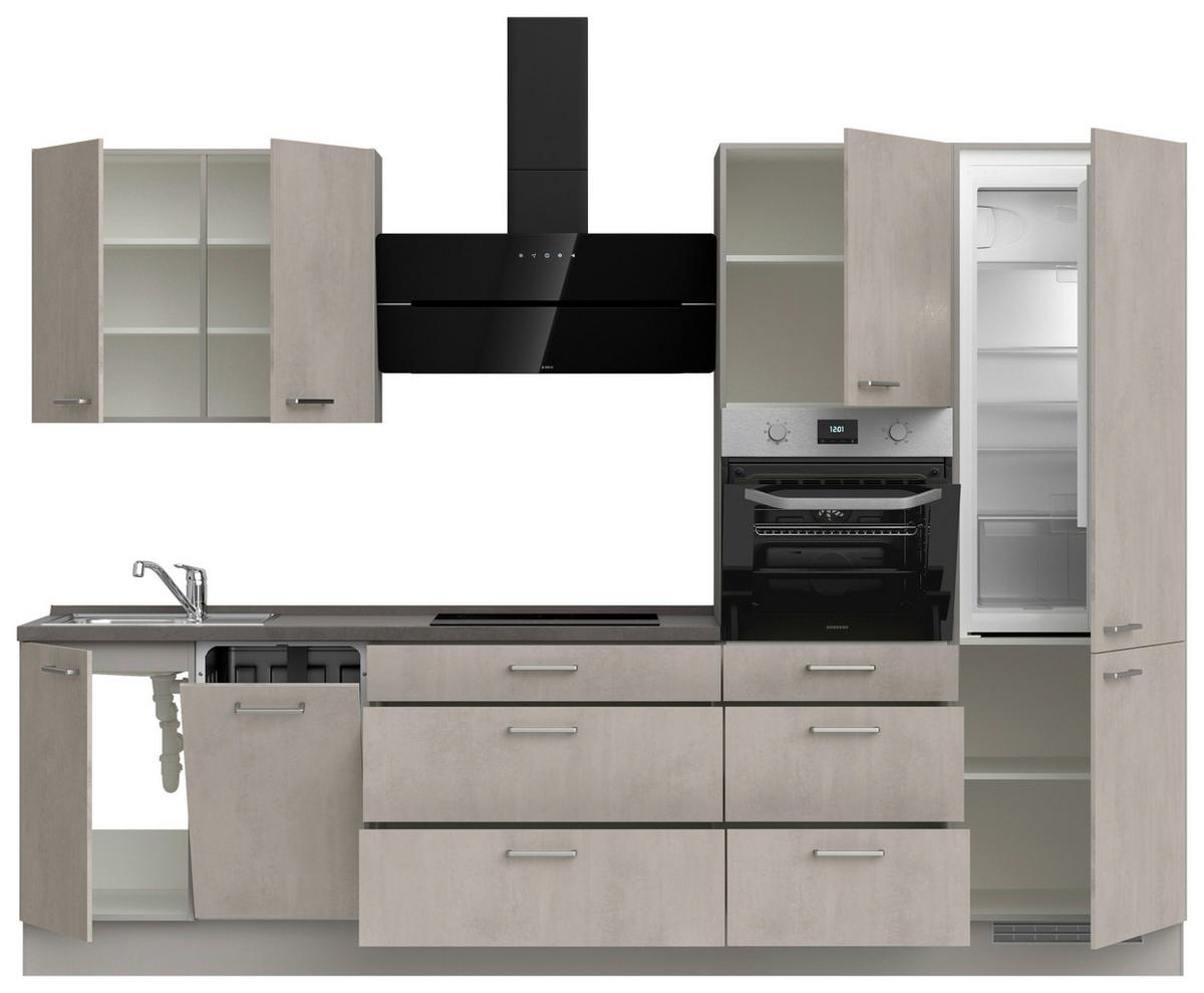 Kuchyňská linka 300 cm, šedý betón/ kamenná šedá - šedá/světle šedá, Moderní, kov/kompozitní dřevo (300cm) - Nobilia