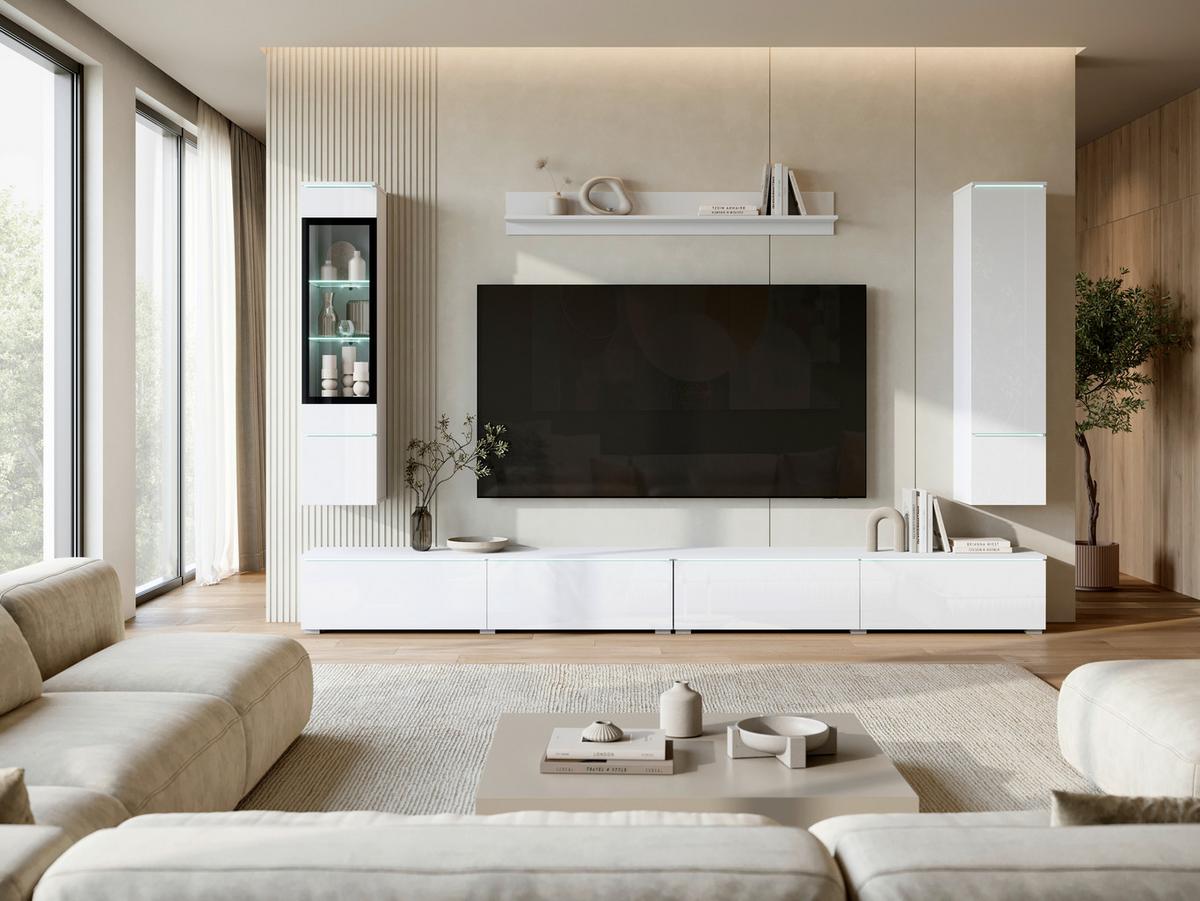 Wohnwand Vera Xxl Weiß/weiß Hg B: 300cm - Weiß Hochglanz/Weiß, Basics, Glas/Holzwerkstoff (300/162/33cm) - P & B