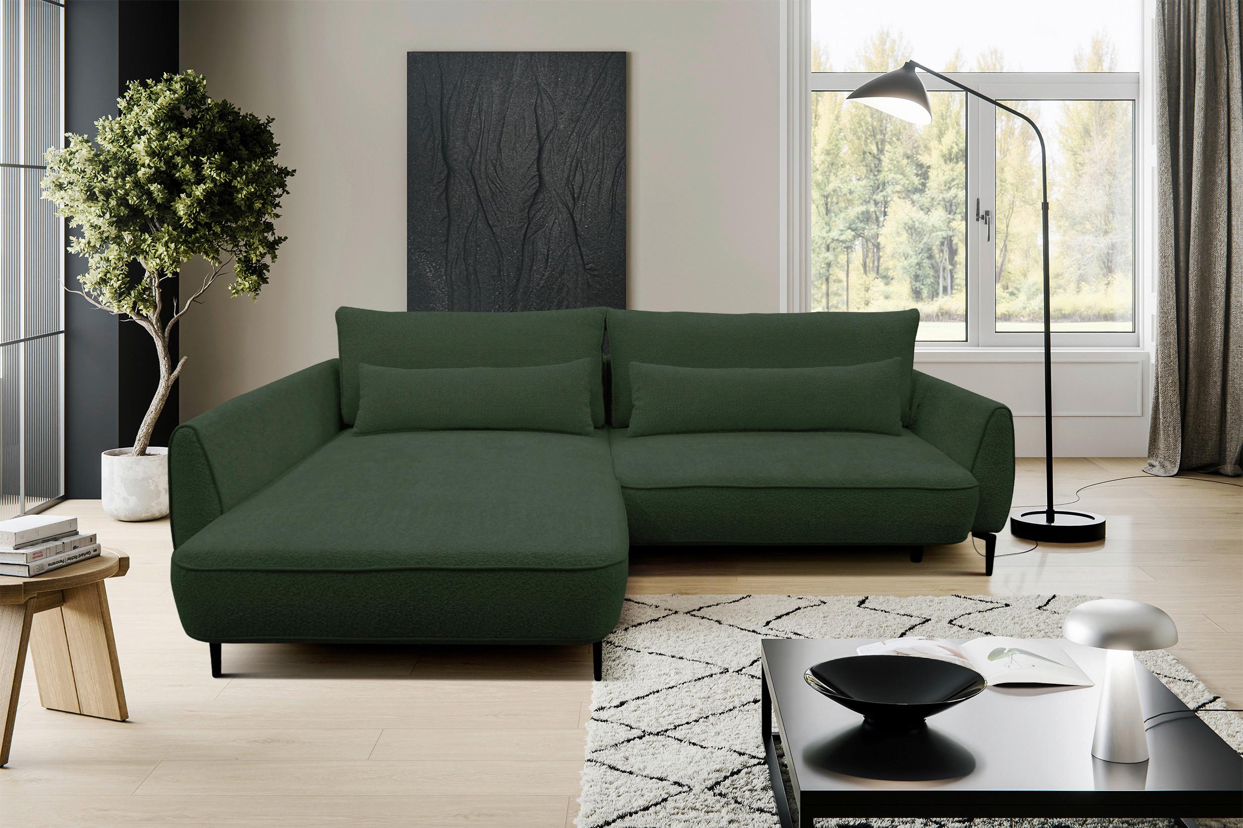 Ecksofa Abriamo Dunkelgrün 204x273 cm - Dunkelgrün/Creme, Design, Textil (204/273cm) - MID.YOU