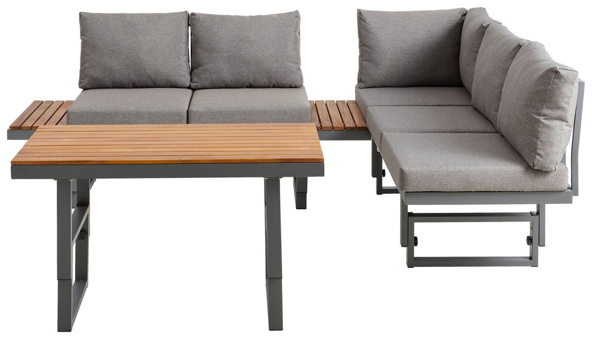 Loungegarnitur 3-Tlg Paris Aus Akazienholz/Stahl mit Kissen - Grau/Teakfarben, MODERN, Holz/Metall - Beldano