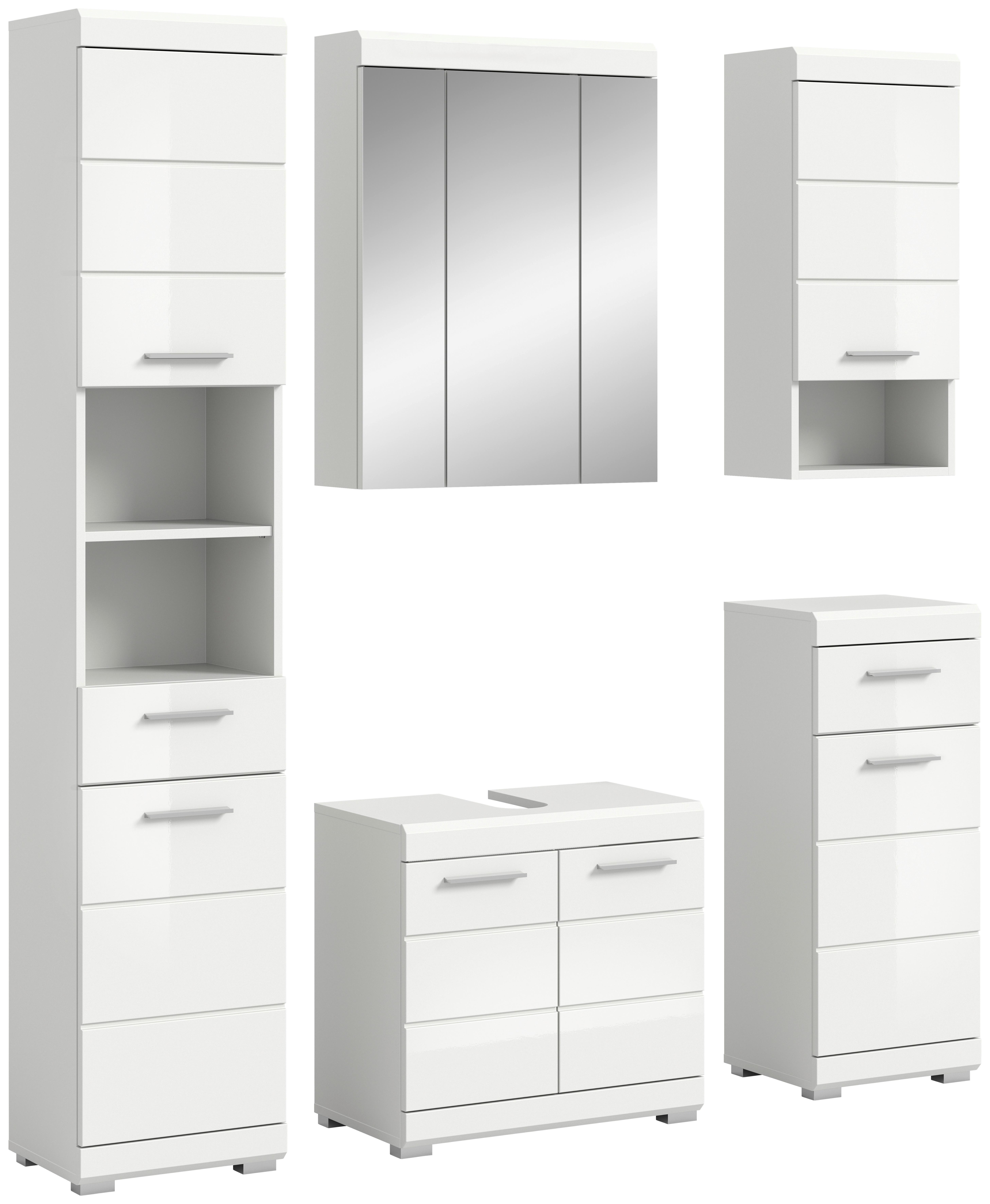 Badezimmer Scout Weiß B: 134 Cm - Weiß Hochglanz/Silberfarben, MODERN, Glas/Holzwerkstoff (134cm) - MID.YOU