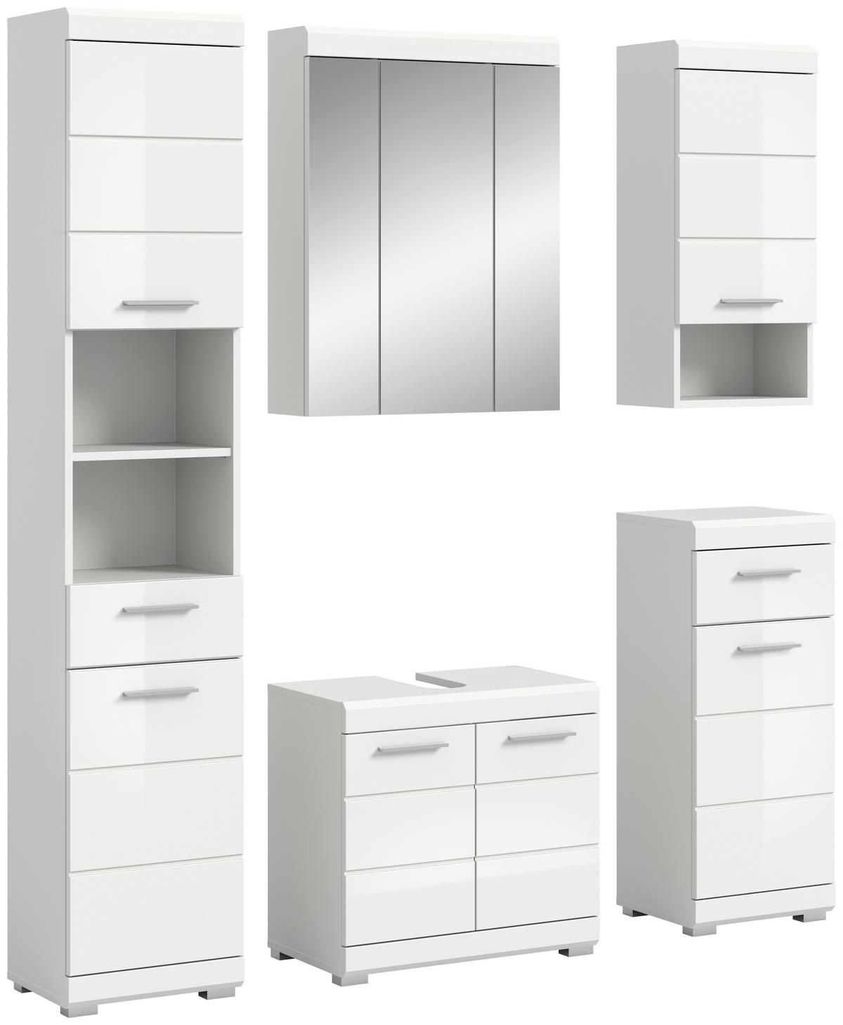 Badezimmer Scout Weiß B: 134 Cm - Weiß Hochglanz/Silberfarben, MODERN, Glas/Holzwerkstoff (134cm) - MID.YOU