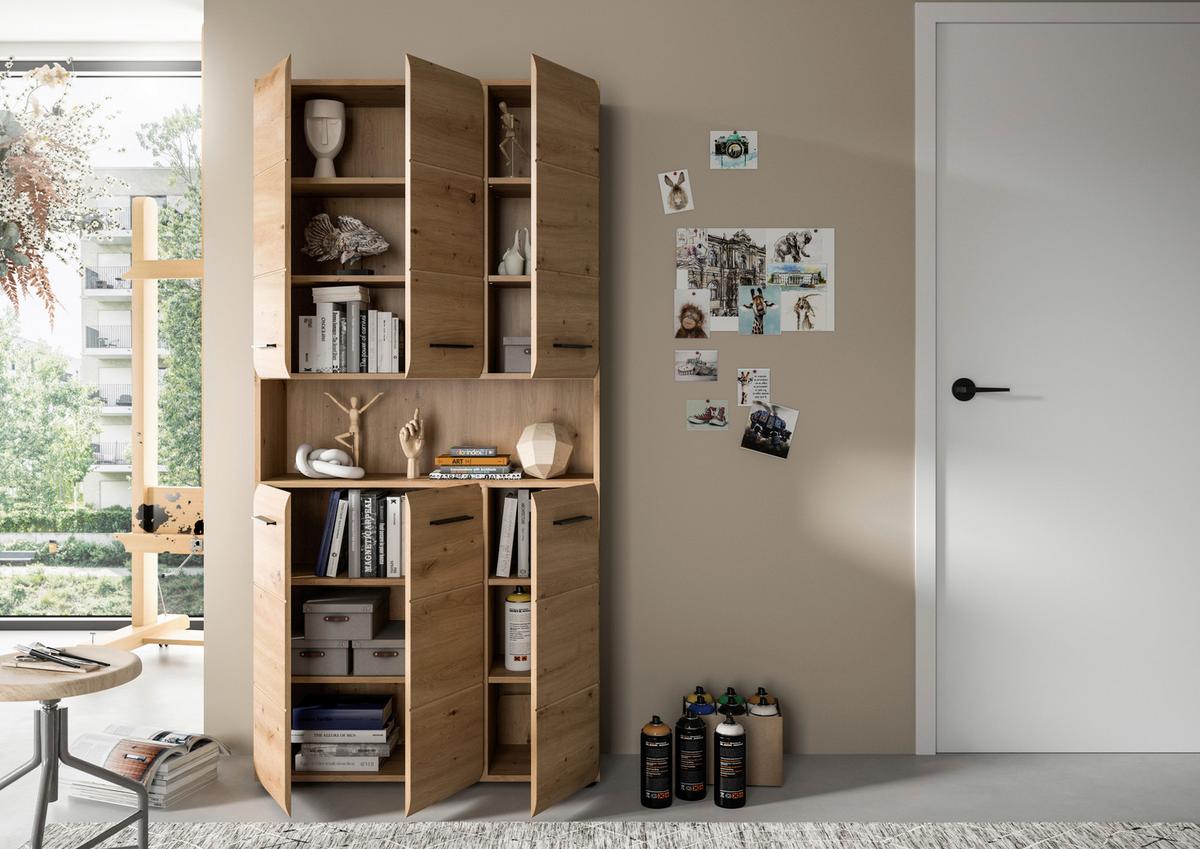 Hochschrank Ice Eiche Artisan Dekor B: 90cm - Schwarz/Eiche Artisan, Basics, Holzwerkstoff (90/185/30cm) - MID.YOU