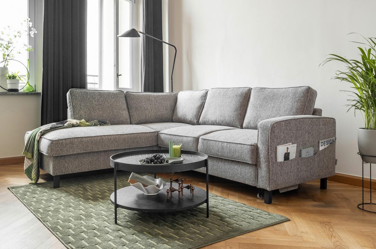 Ecksofa Molly Grau S: 198x233 cm - Schwarz/Grau, Textil (198/233cm) - MID.YOU