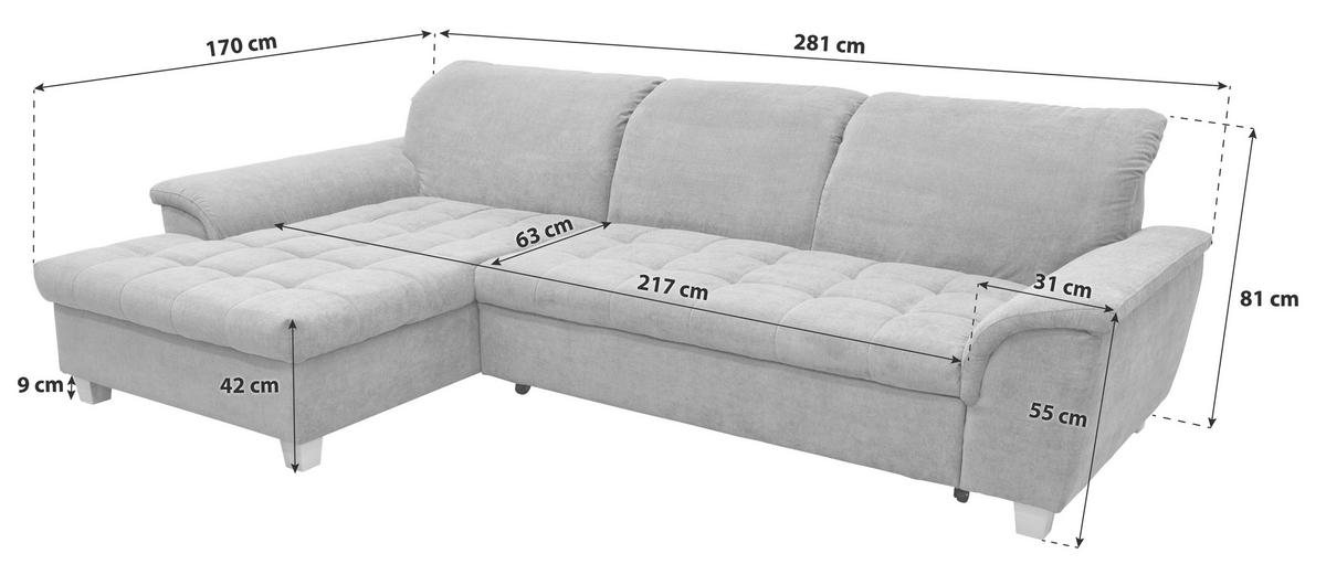 Ecksofa mit Schlaffunktion Franzi Blau - Eichefarben/Dunkelblau, KONVENTIONELL, Textil (170/281cm) - MID.YOU