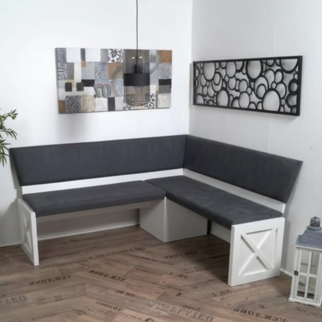 Eckbank Madrano Kansas Grau, Weiß S: 150 cm - Weiß/Grau, KONVENTIONELL, Holzwerkstoff/Textil (150/185cm) - P & B