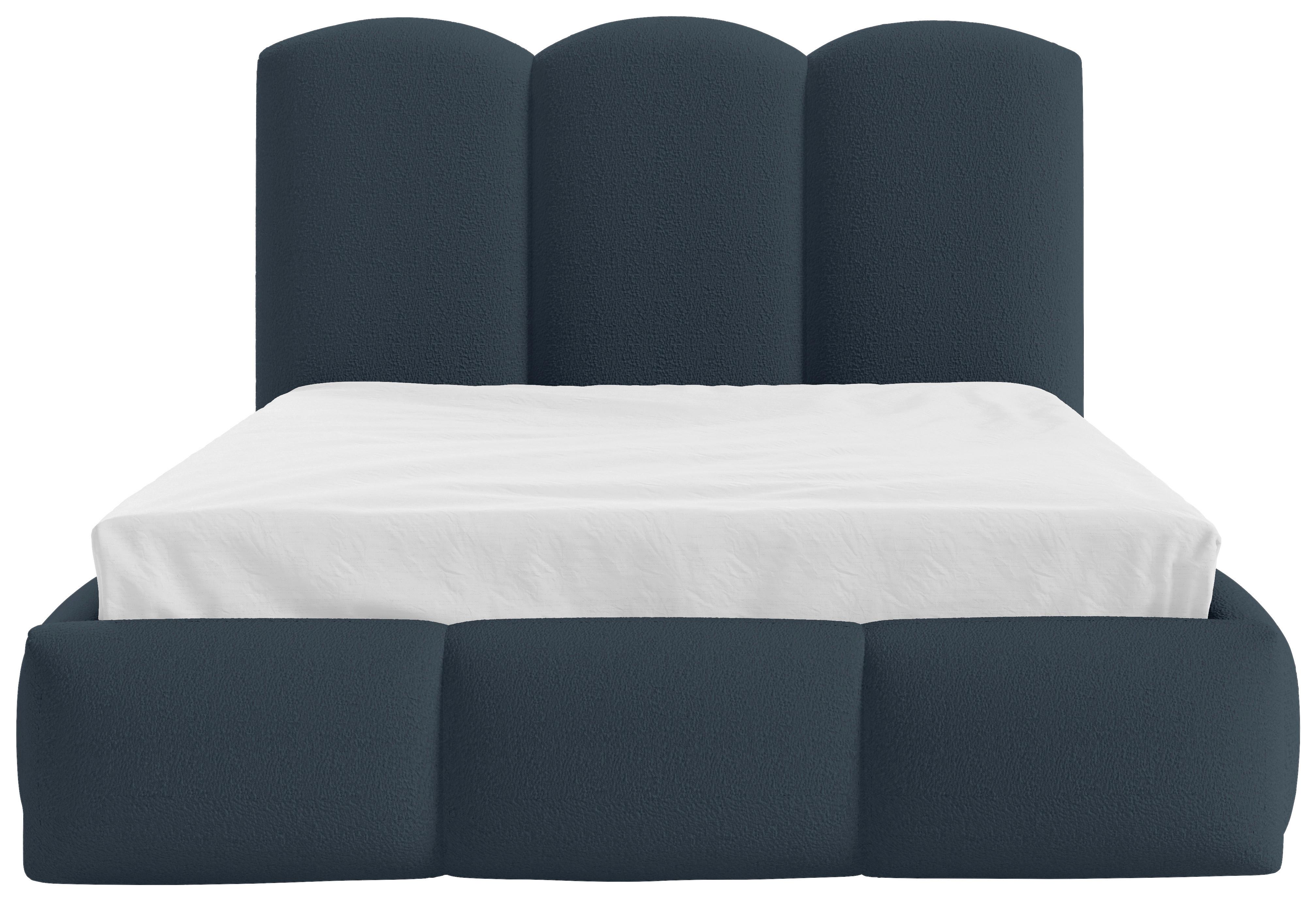 Polsterbett Bero Boucle Blau, Lf: 200x200 Cm - Blau/Buchefarben, Trend, Holz/Textil (200/200cm)