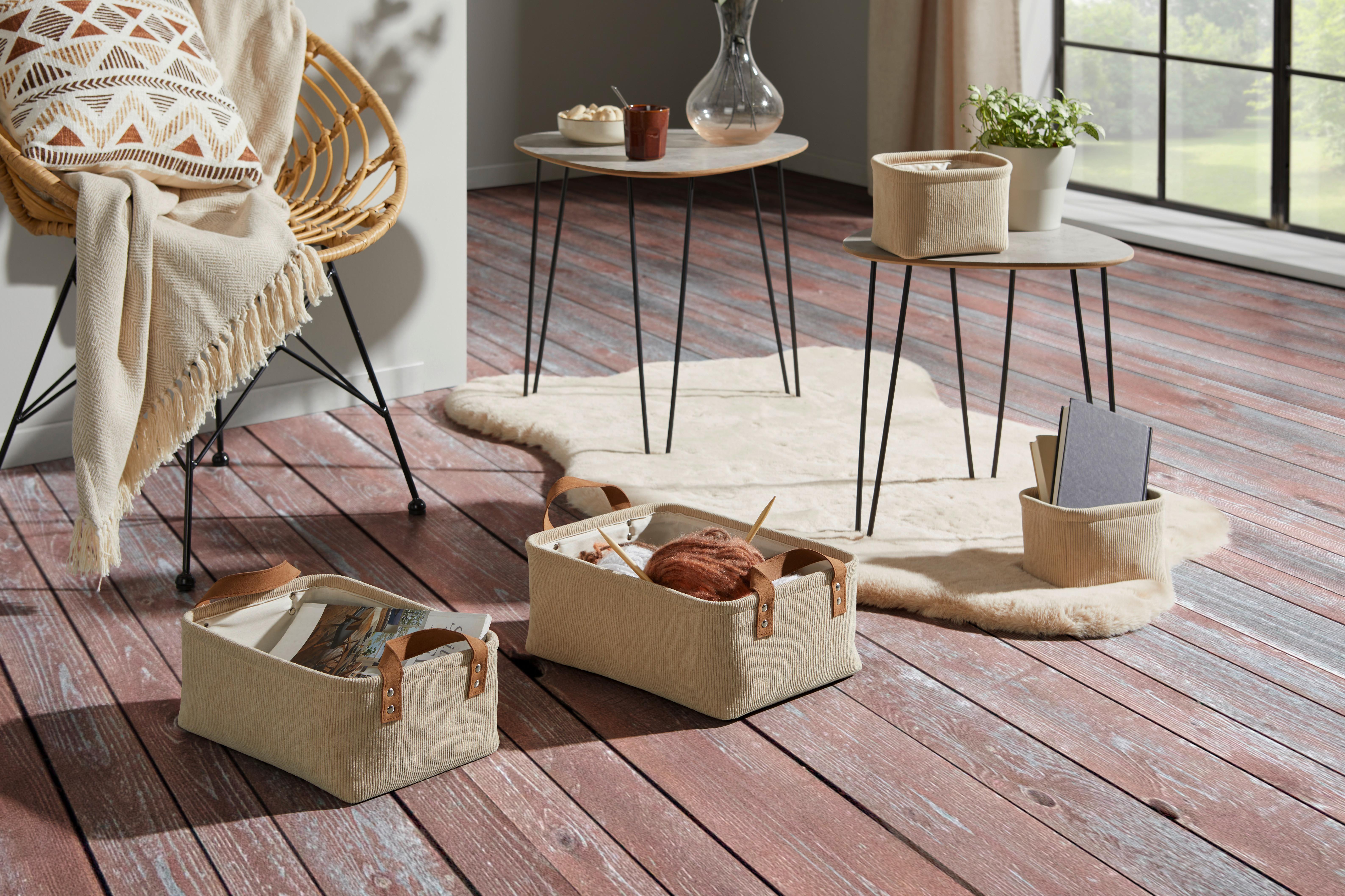 Korb Krisi - L - Beige, Basics, Leder/Kunststoff (36/26/14cm) - James Wood