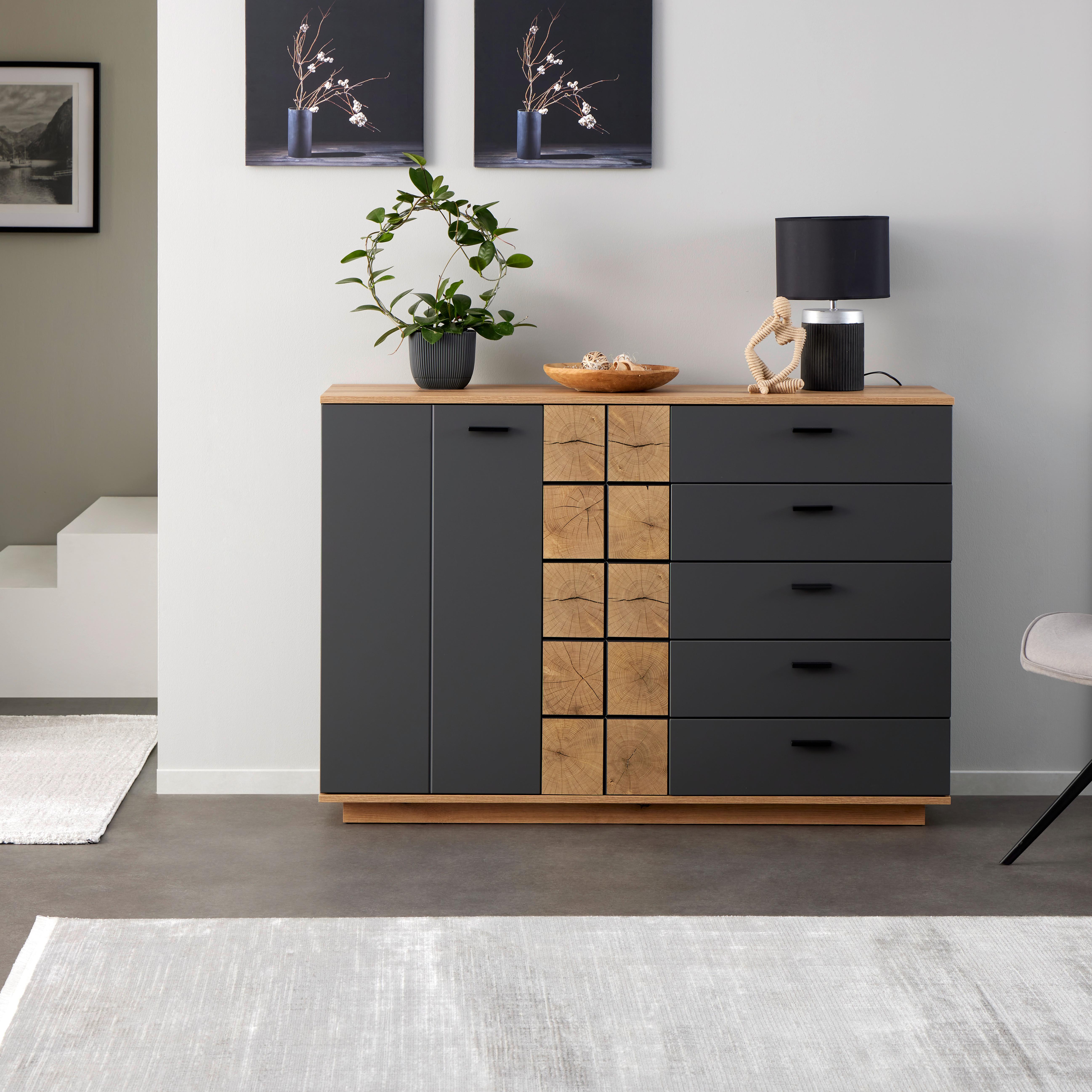 Kommode Oreta B: 136,1 cm Anthrazit/Eichefarben - Eichefarben/Anthrazit, MODERN, Holzwerkstoff (136,1/95/40cm)