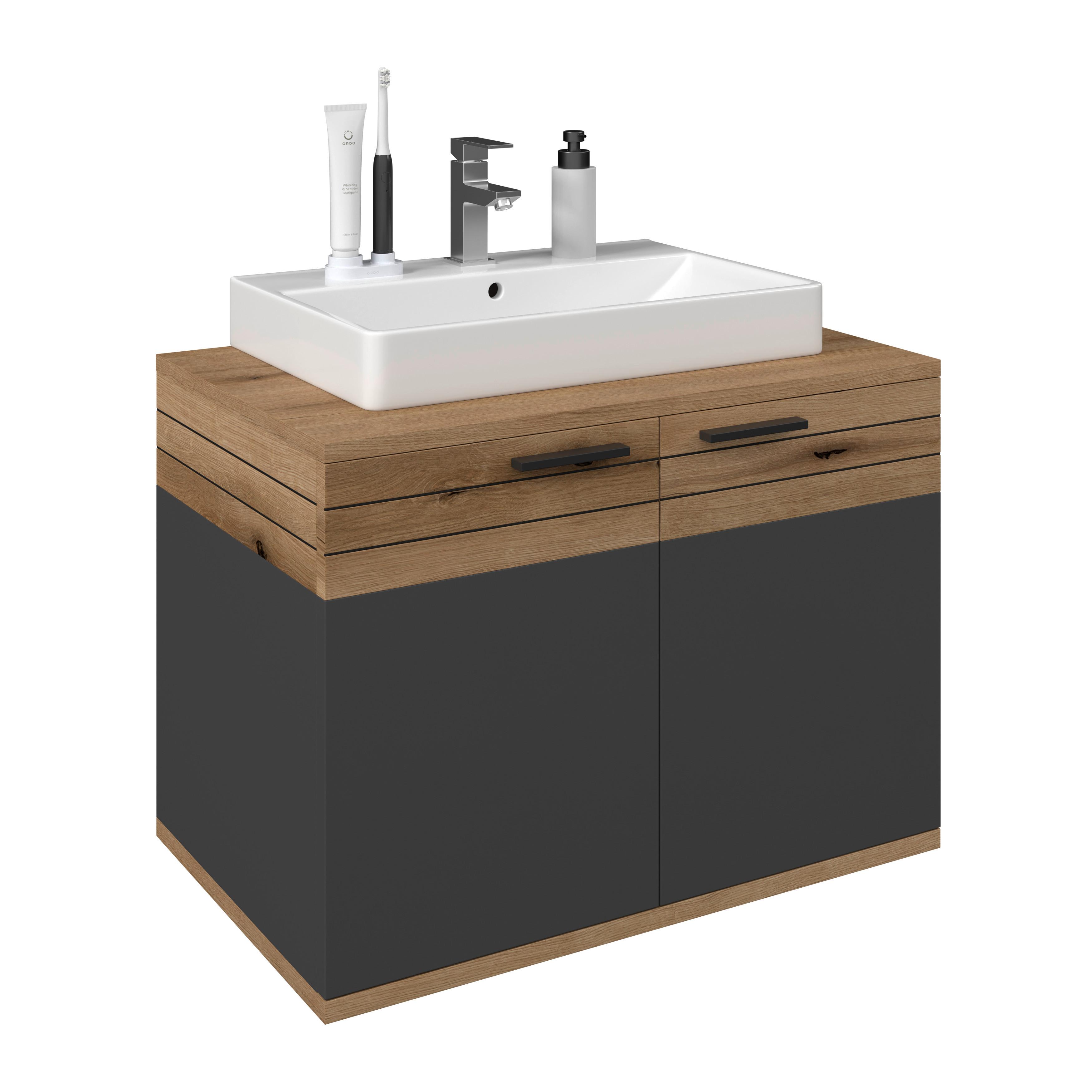 Waschbecken mit Unterschrank Cotia Catlu B: 80 cm - Eichefarben/Anthrazit, MODERN, Keramik/Holzwerkstoff (80/57/48cm) - James Wood