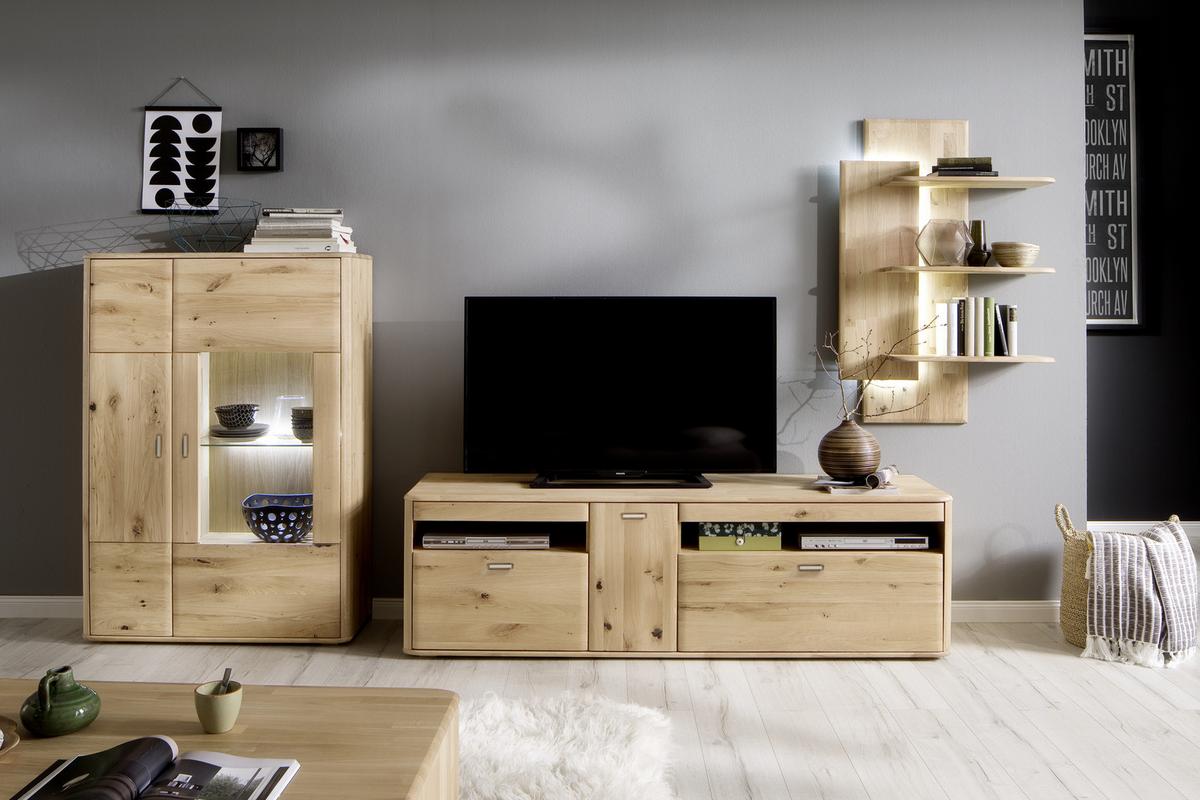 Wohnkombination Massiv 3-Tlg. Ravello Eichefarben - Eichefarben, Design, Glas/Holz (340/194/50cm) - Livetastic