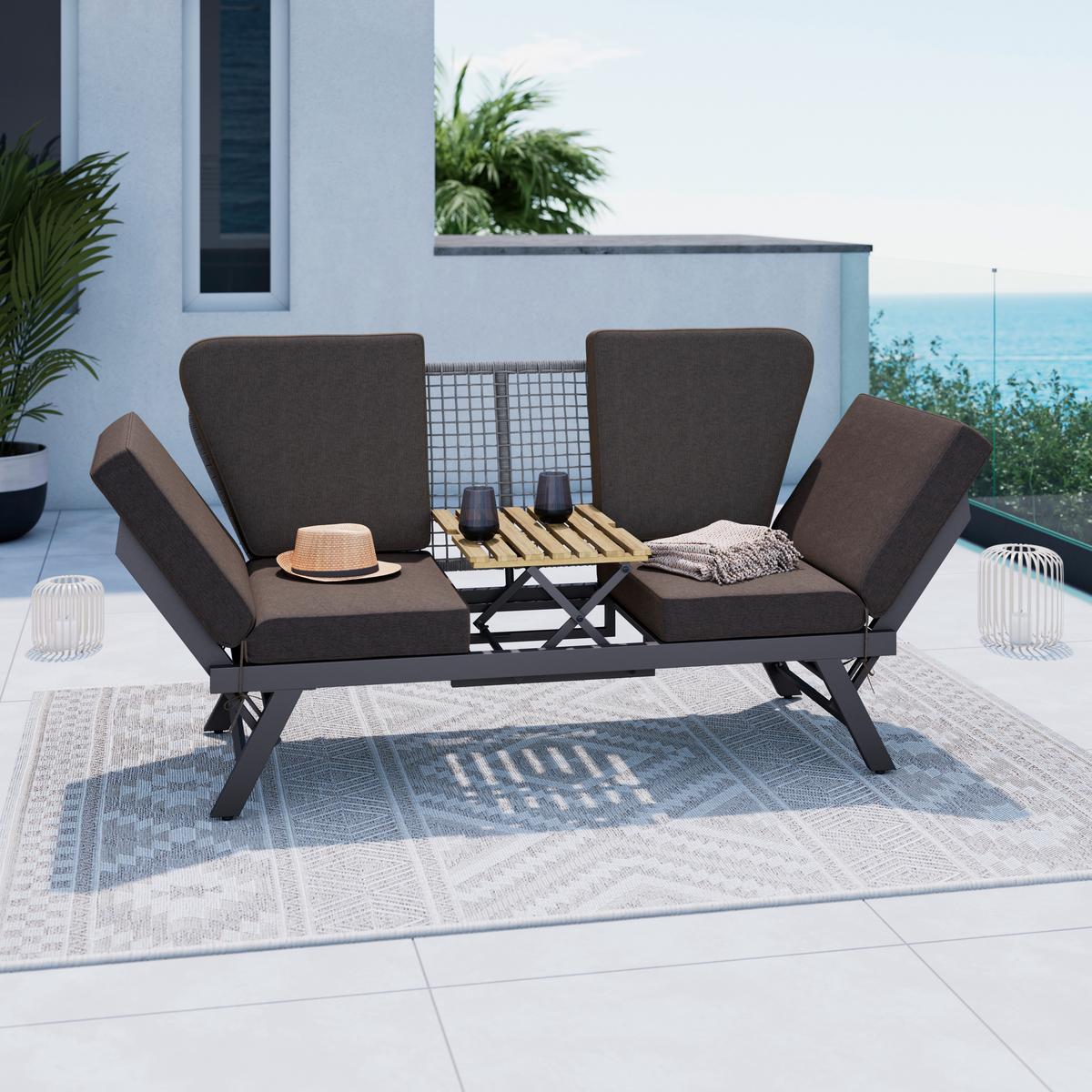 Gartenbank Metall Relax mit Kissen - MODERN (215/83/75cm) - Beldano