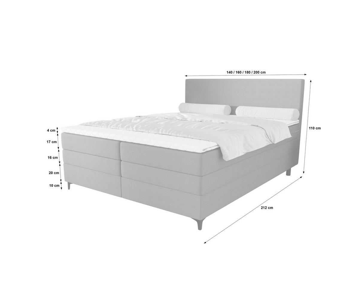 Boxspringbett Taro mit Topper 180x200 cm Grau - Schwarz/Grau, KONVENTIONELL, Textil/Metall (180/200cm)