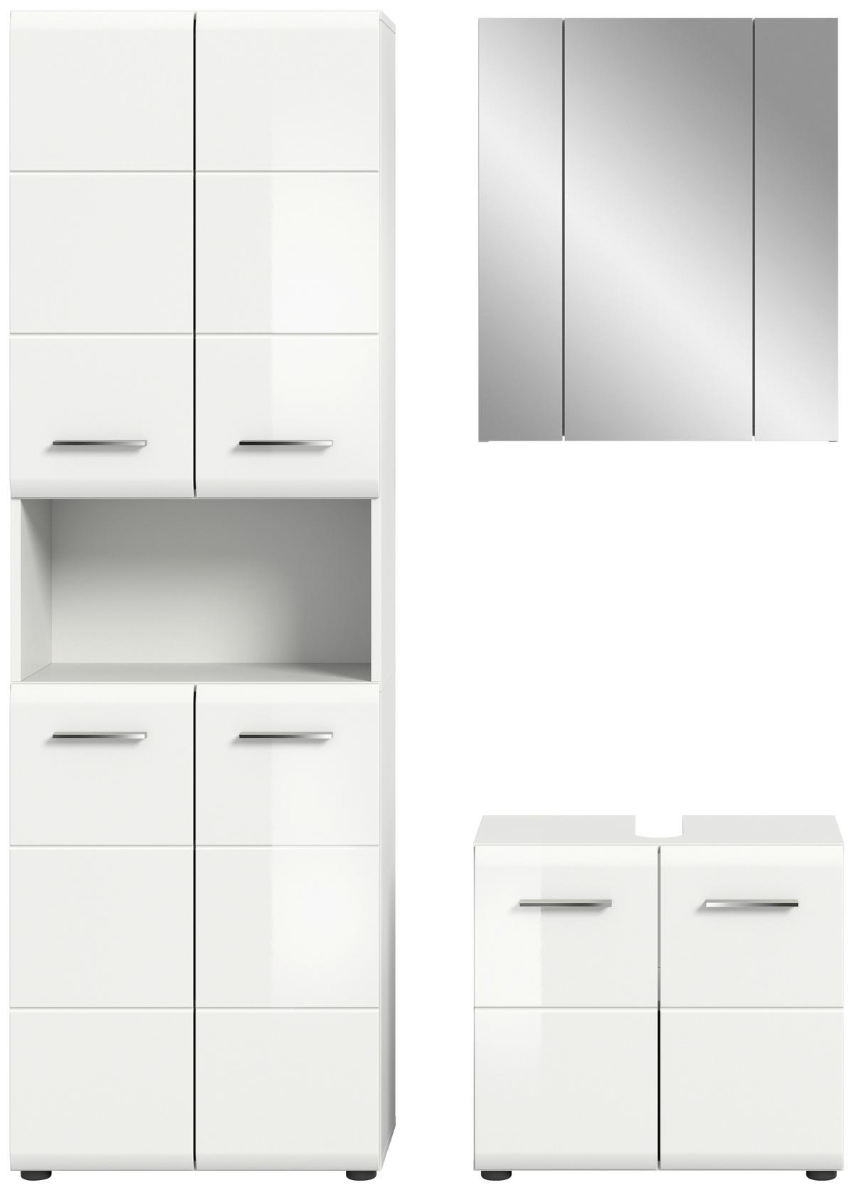 Kúpeľňa Ice, 3-dielna, biela - čierna/biela s vysokým leskom, Modern, kompozitné drevo/plast (120cm) - MID.YOU