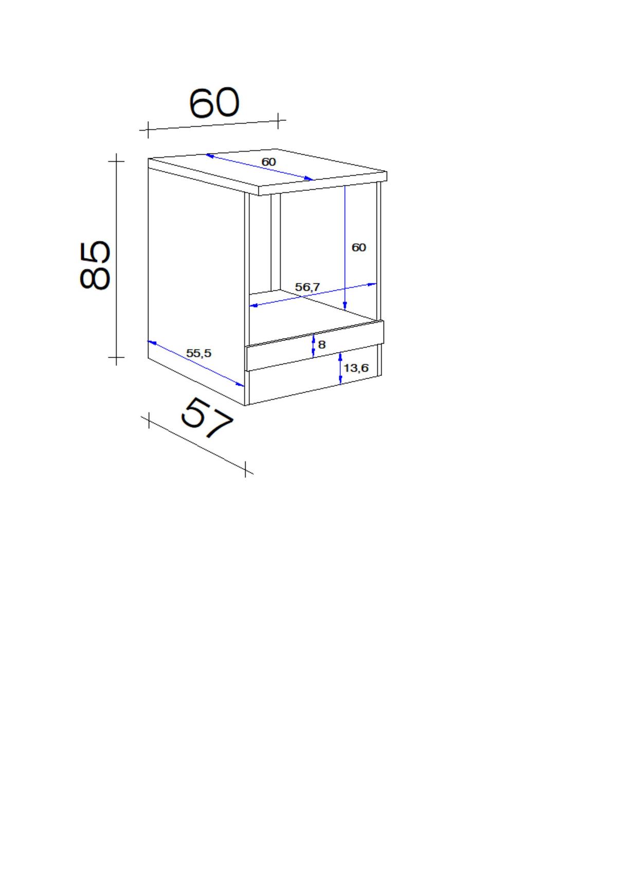 Herdumbauschrank 60 x 85 x 57 in Eichefarben