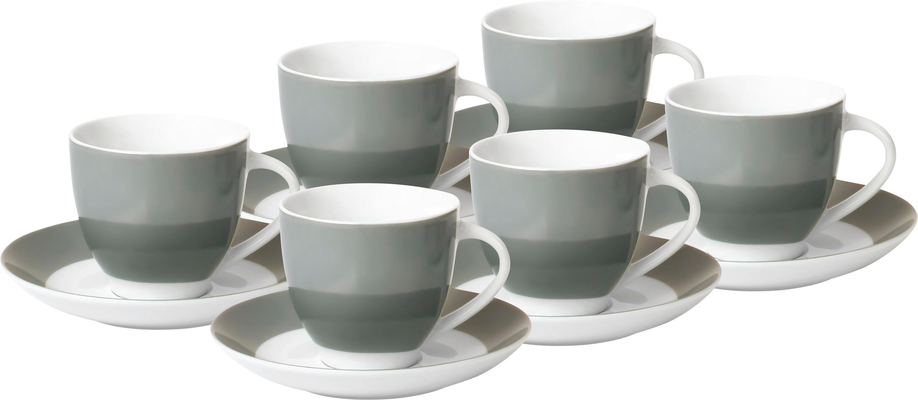Tassenset Grau Weiß 6-teilig B: 10,5 cm - Weiß/Grau, Basics, Keramik (10,5/7,3/8cm) - Van Well