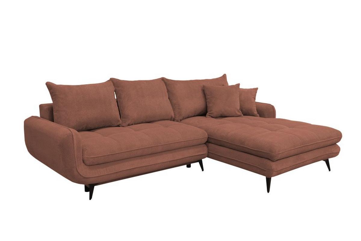 Rohová sedačka WAVE, pravá, indická růžová - starorůžová/černá, Moderní, kov/textil (266/189cm)