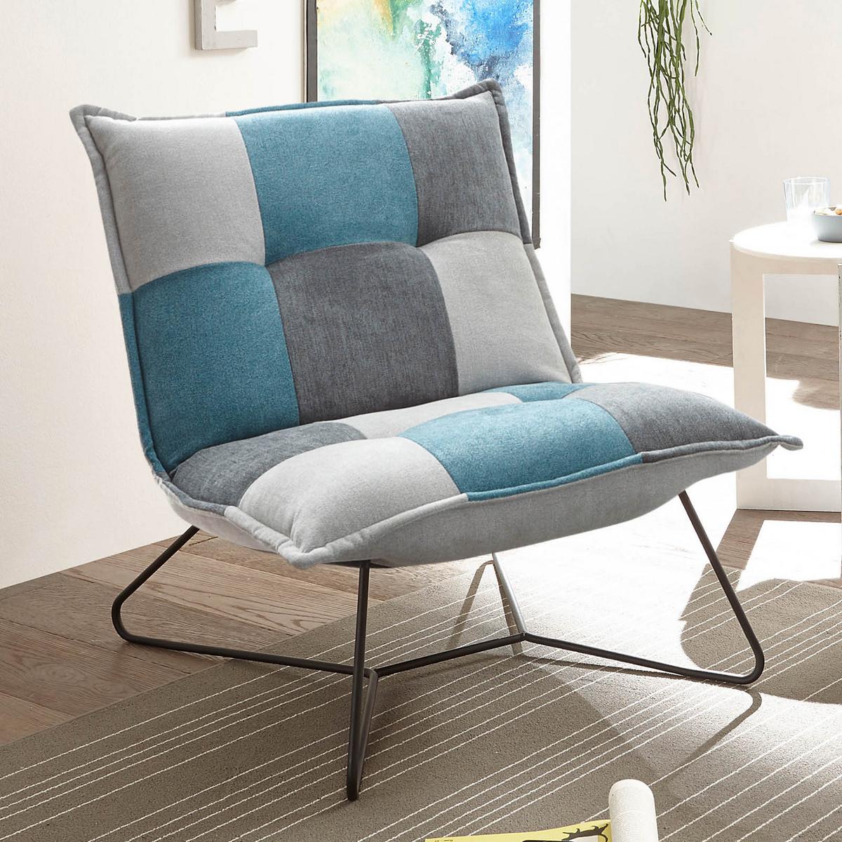 Polstersessel Vico Stoffbezug Silber/Denim/Grau - Blau/Dunkelgrau, Basics, Textil/Metall (69/76/86cm) - MID.YOU