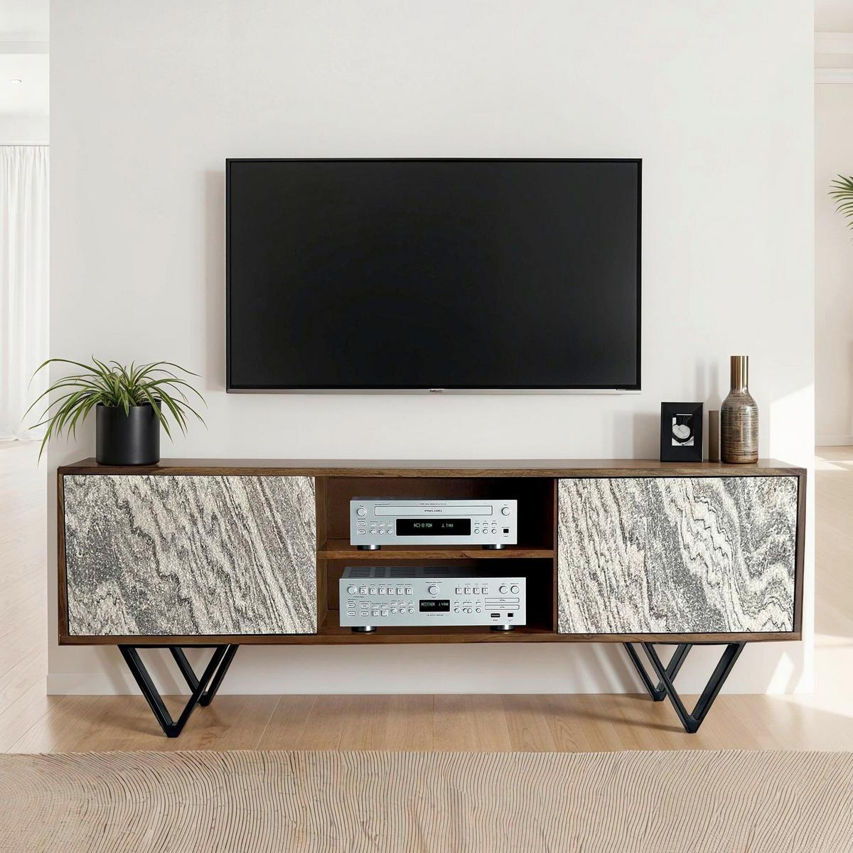 Lowboard Sheeshamfarben B: 150cm - Sheeshamfarben/Schwarz, Natur, Holz (150/56/35cm) - Livetastic