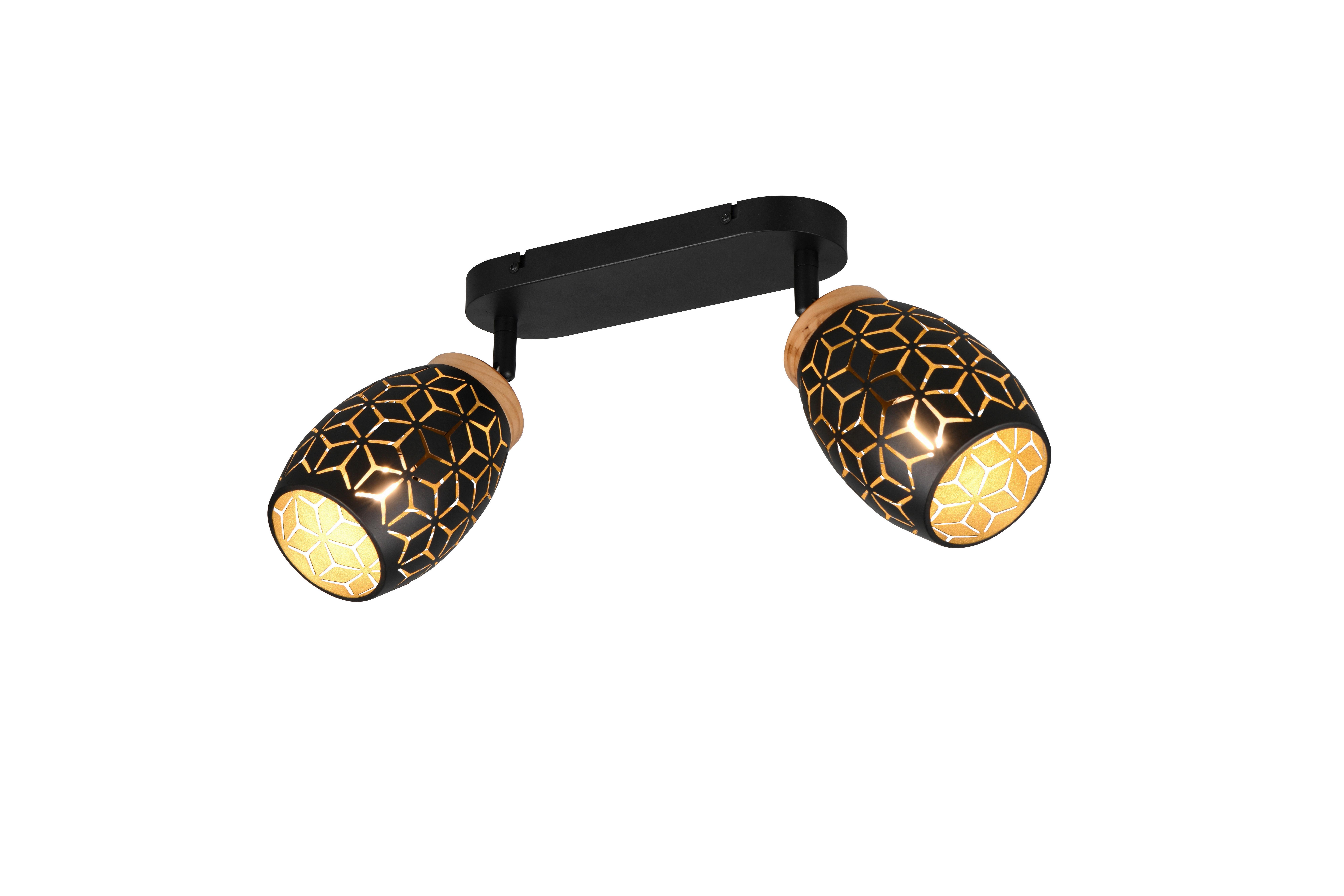 Deckenstrahler Bidar L: 28 cm Naturfarben Schwarz Goldfarben - Goldfarben/Schwarz, Trend, Holz/Metall (28/27/12cm)