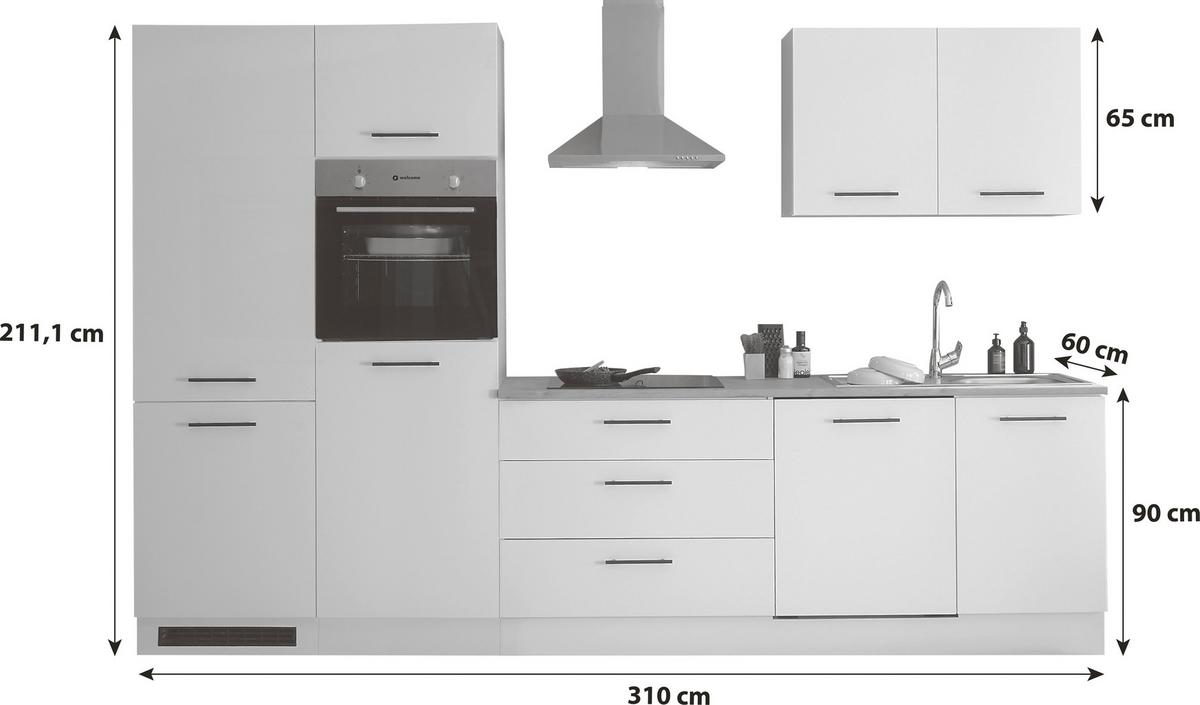 Küchenblock Tirol Weiß B: 310 Cm - Eichefarben/Weiß, Basics, Holzwerkstoff (310cm) - P & B